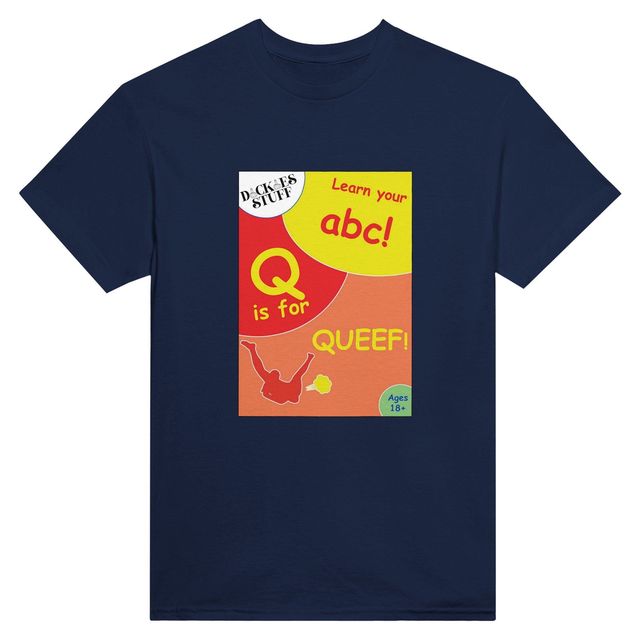 Q is for Queef adult novelty tshirt abc sex navy blue