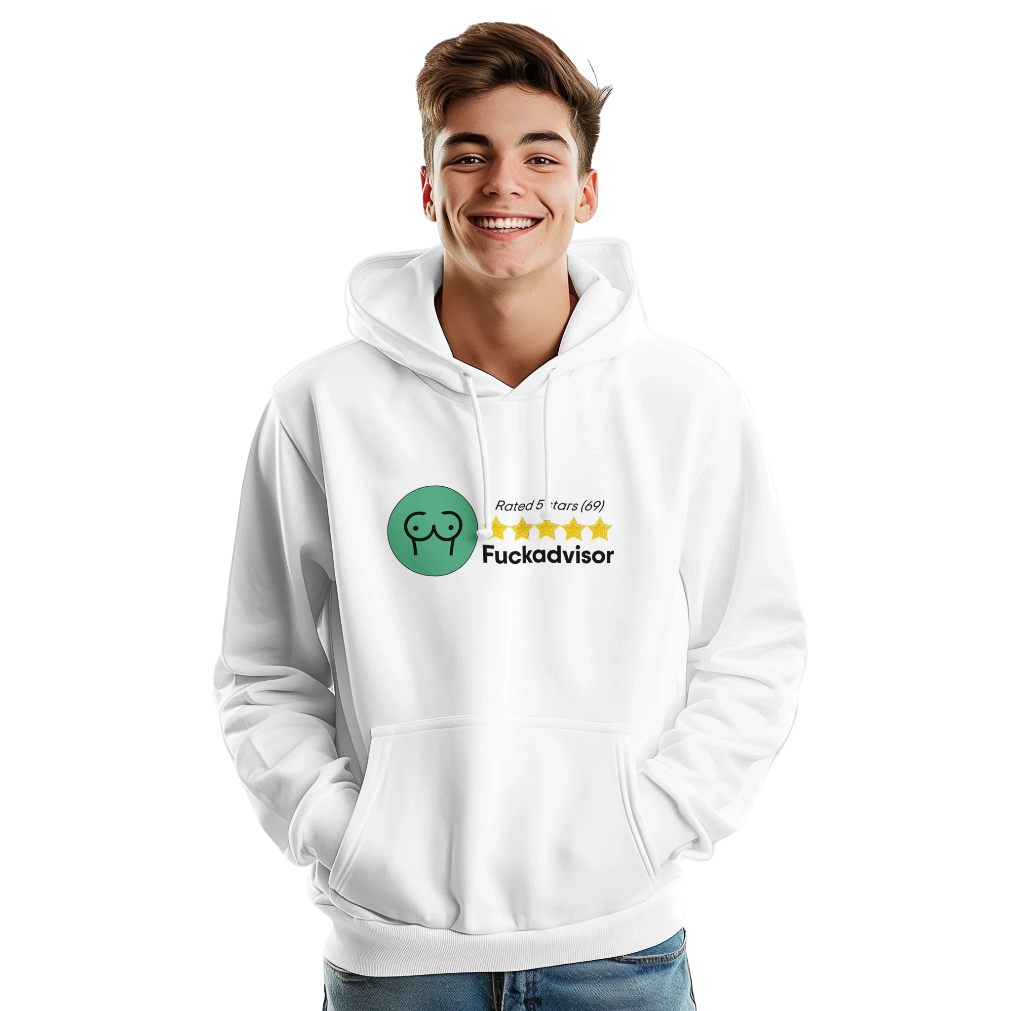 RATED 5 STARS ON FUCKADVISOR 69 EDITIION ADULT HOODIE NOVELTY WHITE