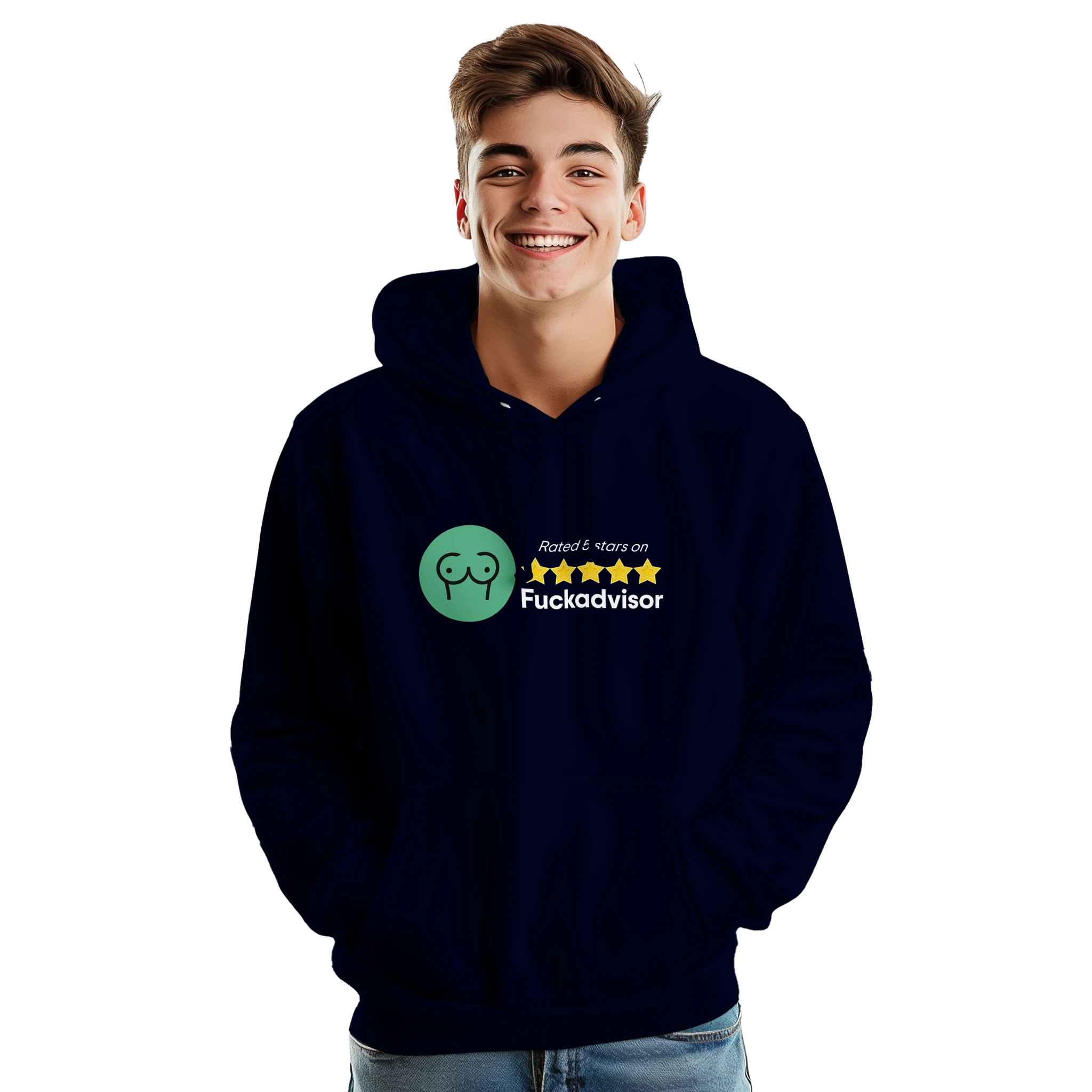RATED 5 STARS ON FUCKADVISOR ADULT HOODIE NOVELTY NAVY BLUE 2