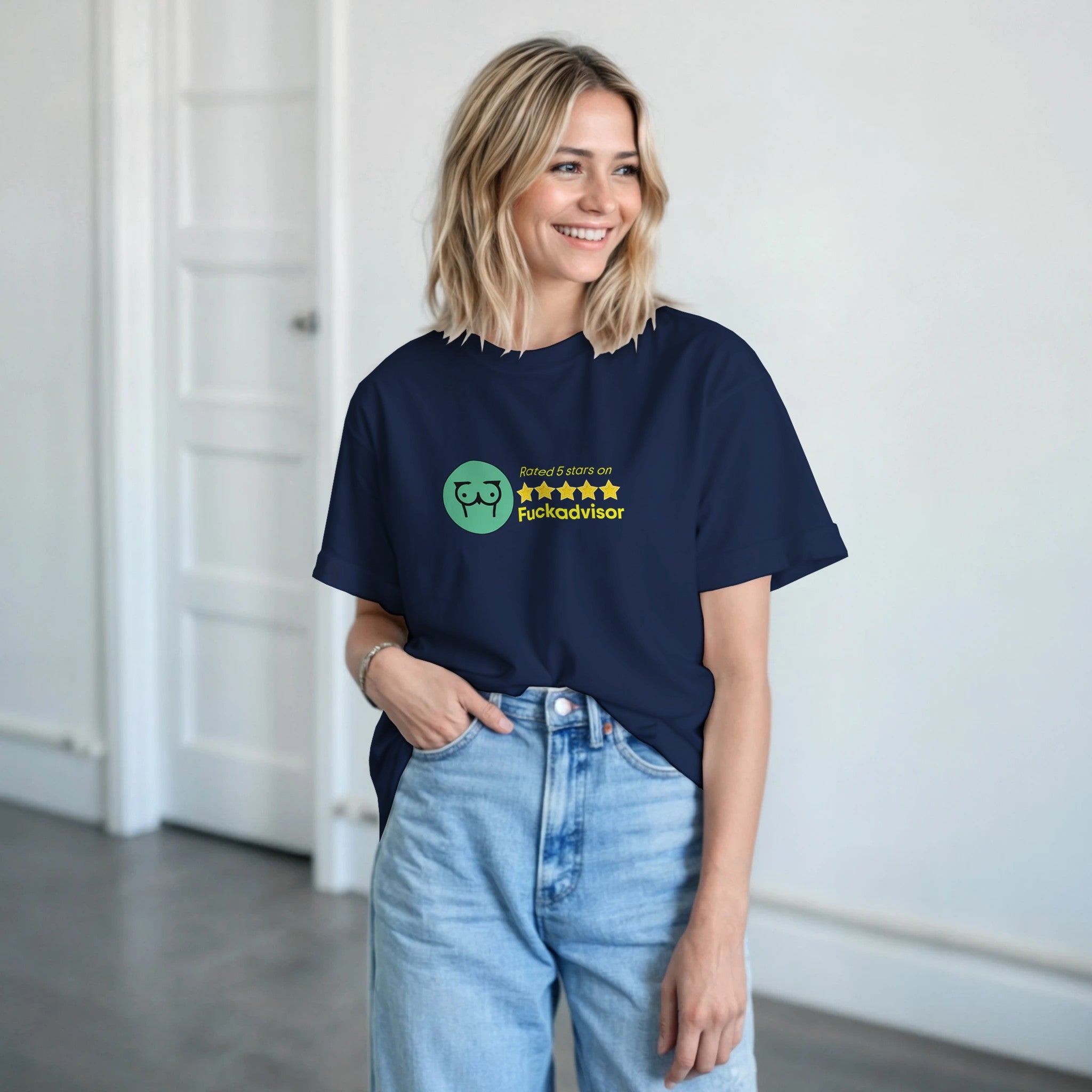 Rated 5 Stars On Fuckadvisor adult novelty tshirt navy blue 4