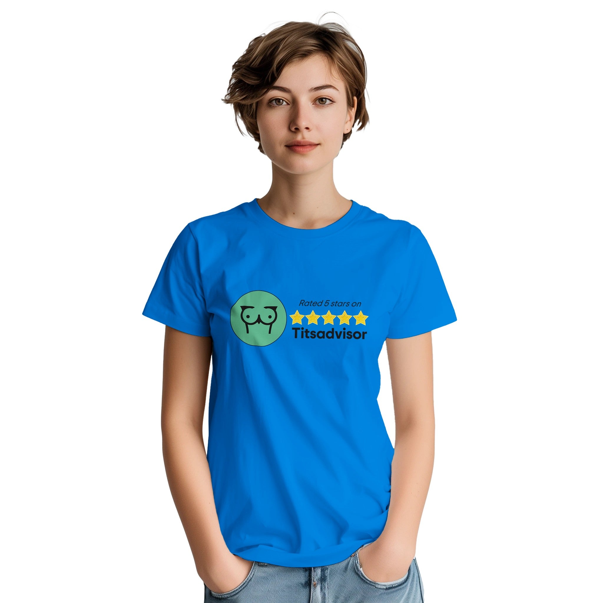 Rated 5 Stars on Titsadvisor adult novelty tshirt royal blue