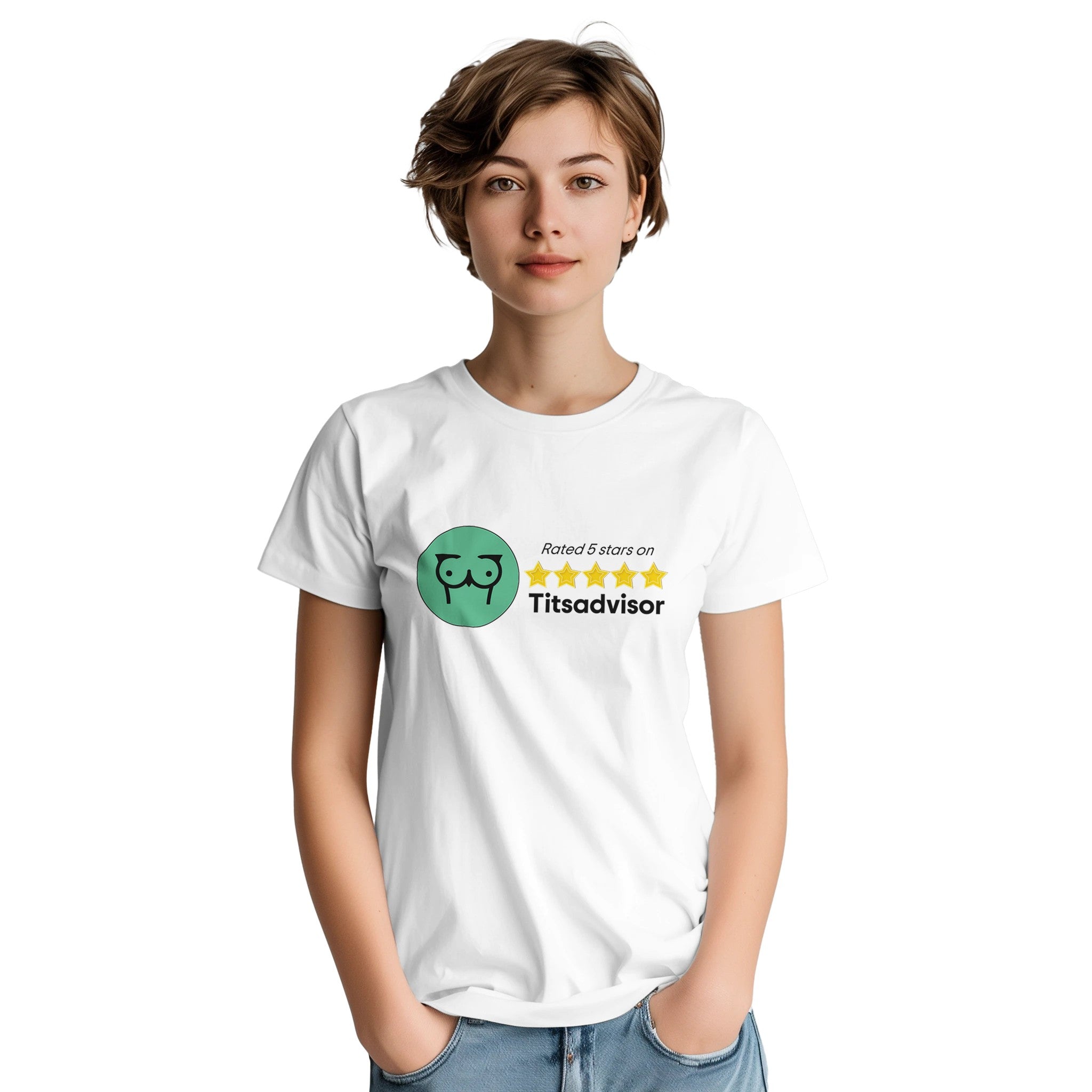 Rated 5 Stars on Titsadvisor adult novelty tshirt white