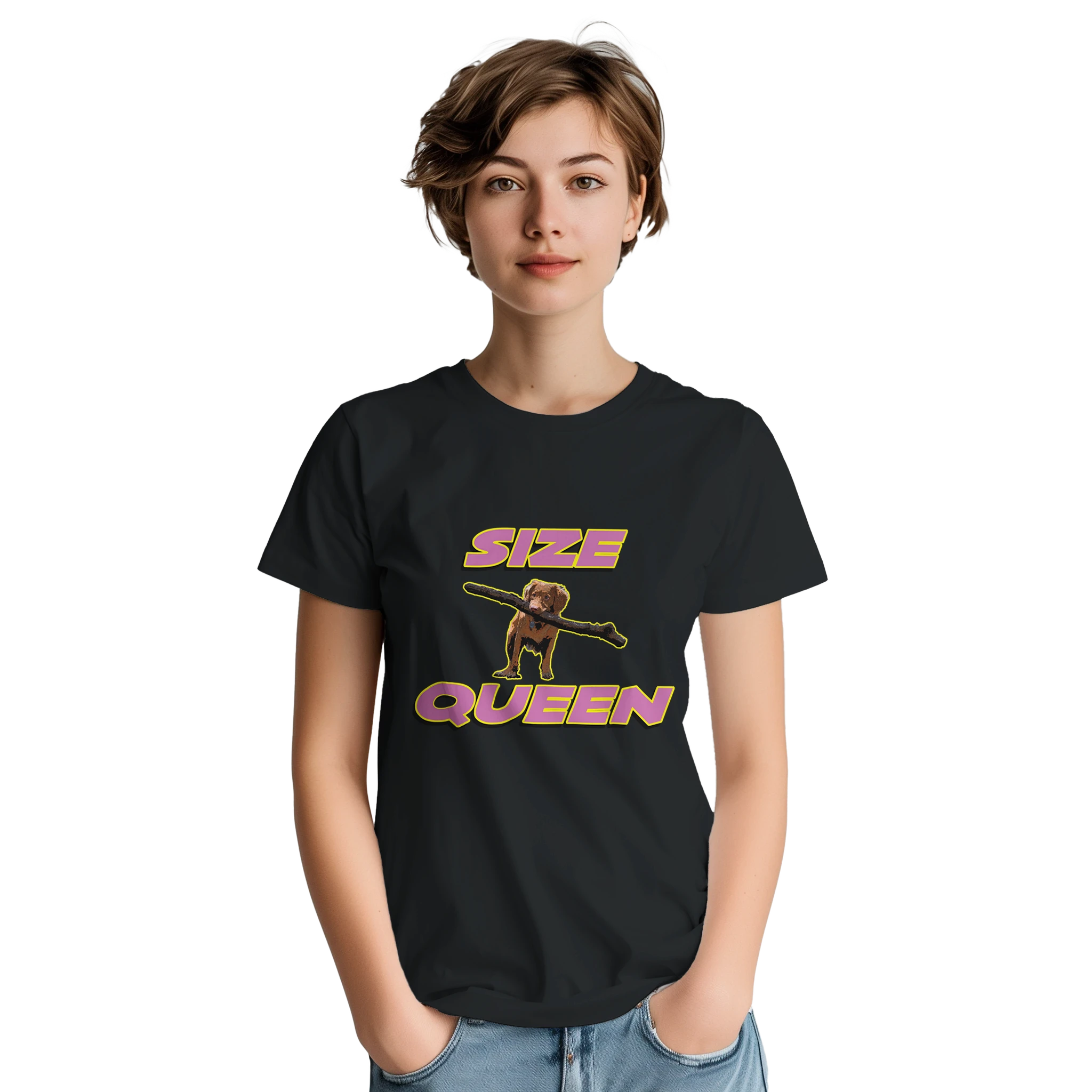 SIZE QUEEN ADULT NOVELTY TSHIRT BLACK