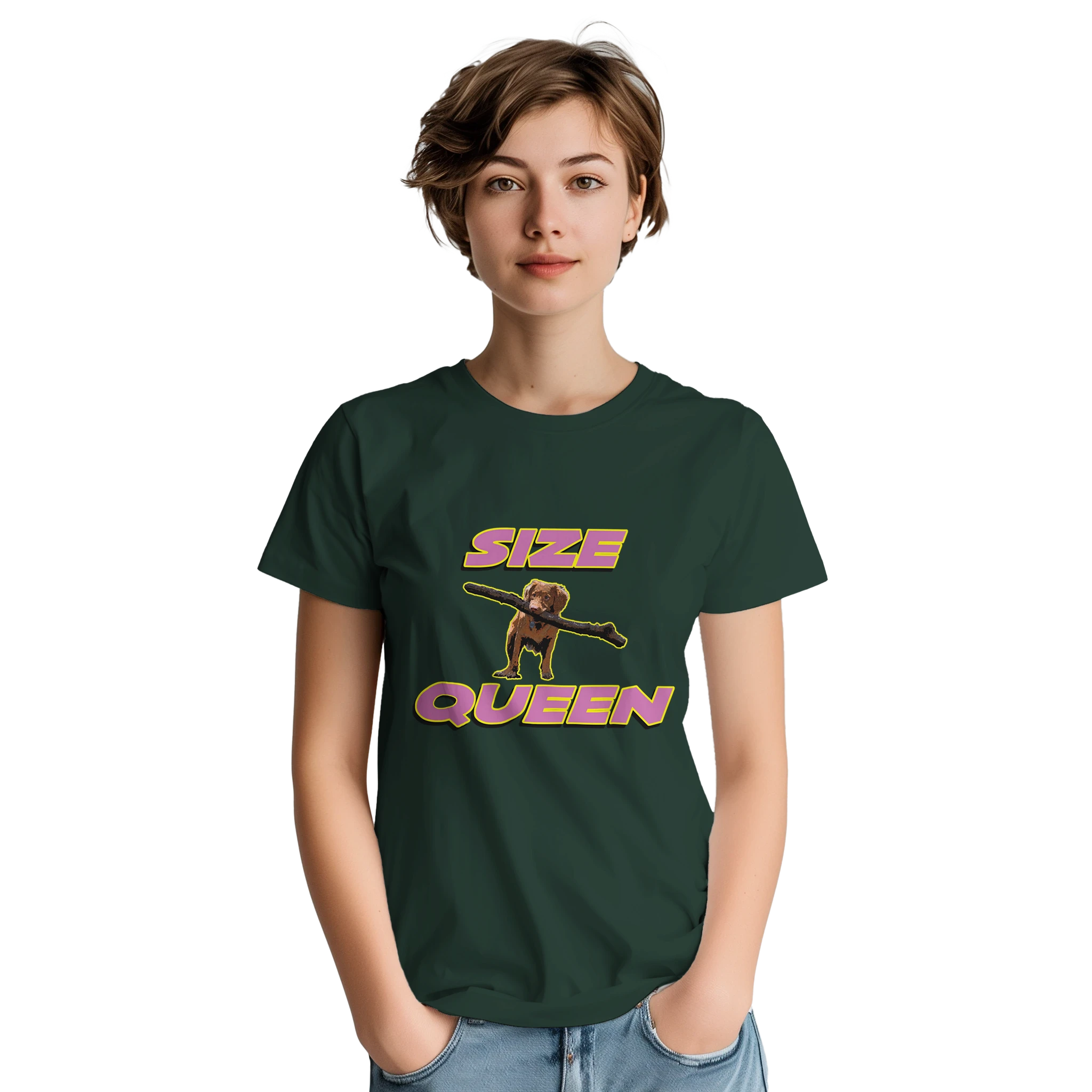 SIZE QUEEN ADULT NOVELTY TSHIRT FOREST GREEN