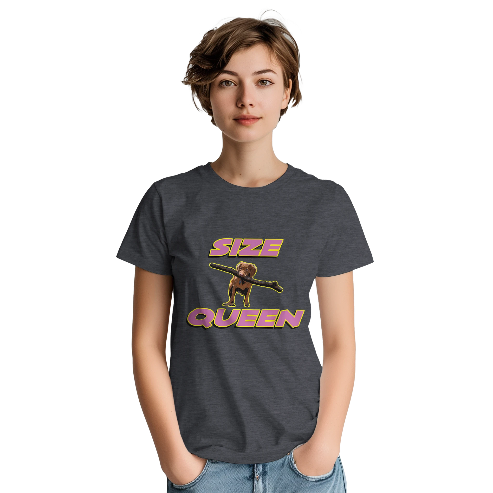 SIZE QUEEN ADULT NOVELTY TSHIRT GRAPHITE GREY