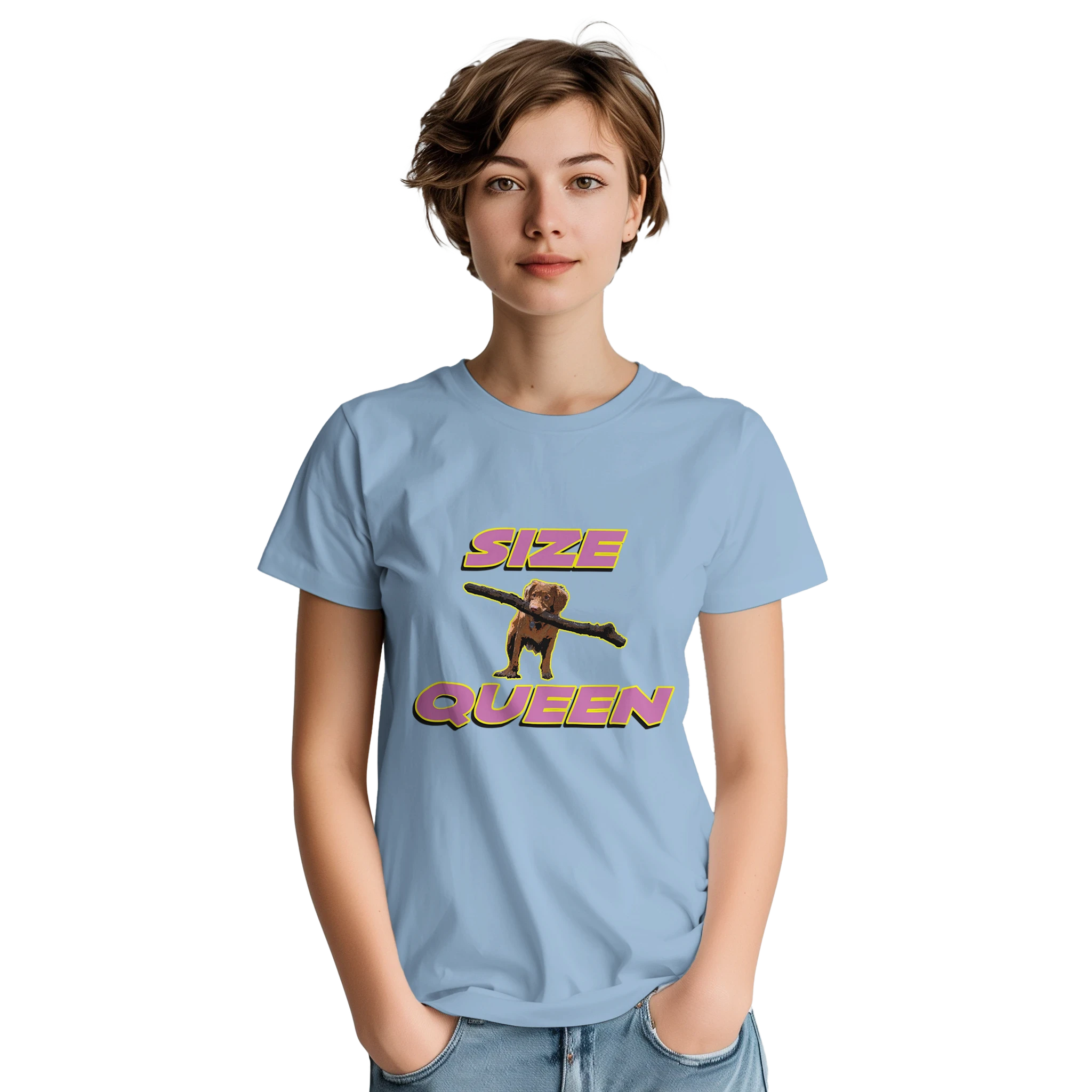 SIZE QUEEN ADULT NOVELTY TSHIRT LIGHT BLUE