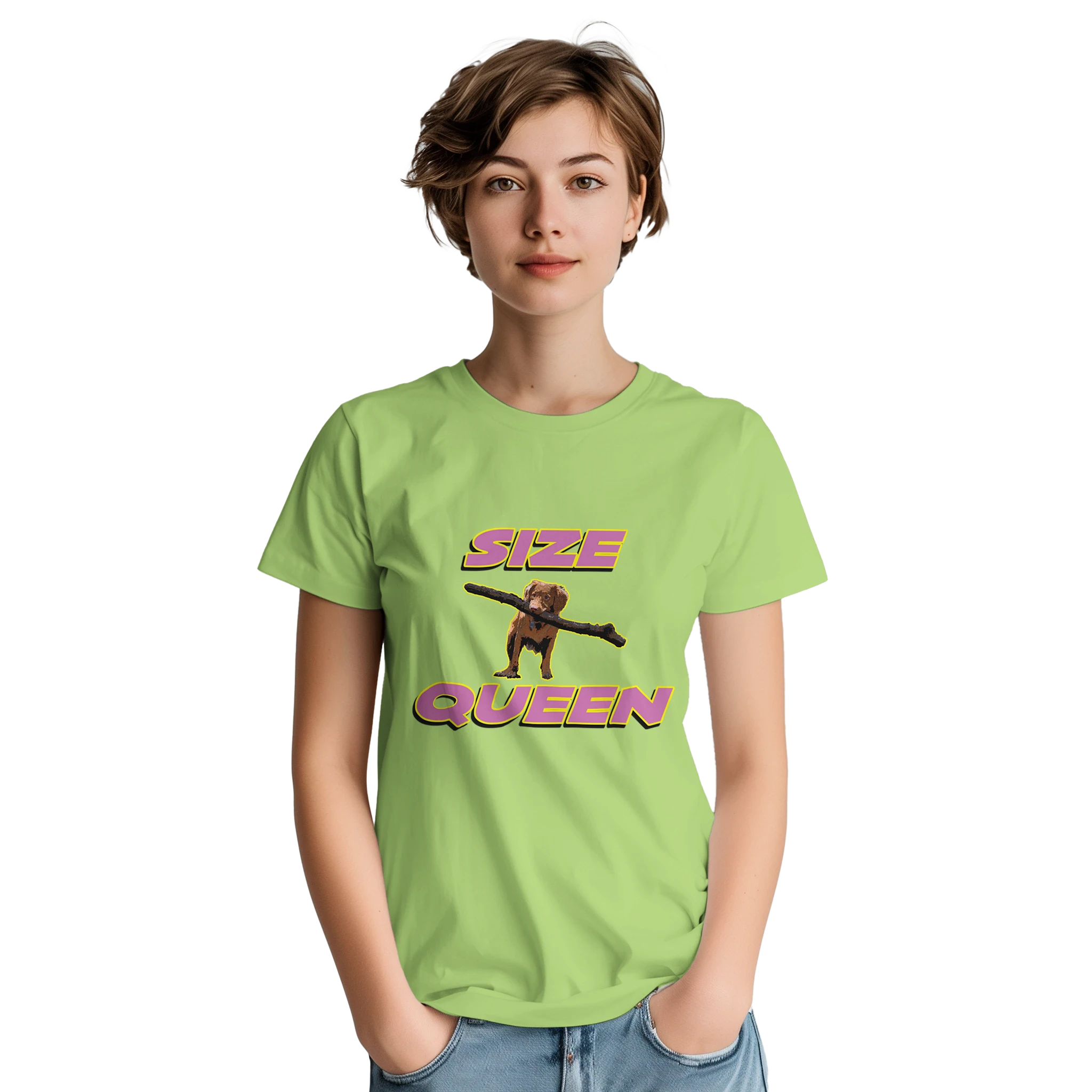 SIZE QUEEN ADULT NOVELTY TSHIRT LIGHT GREEN