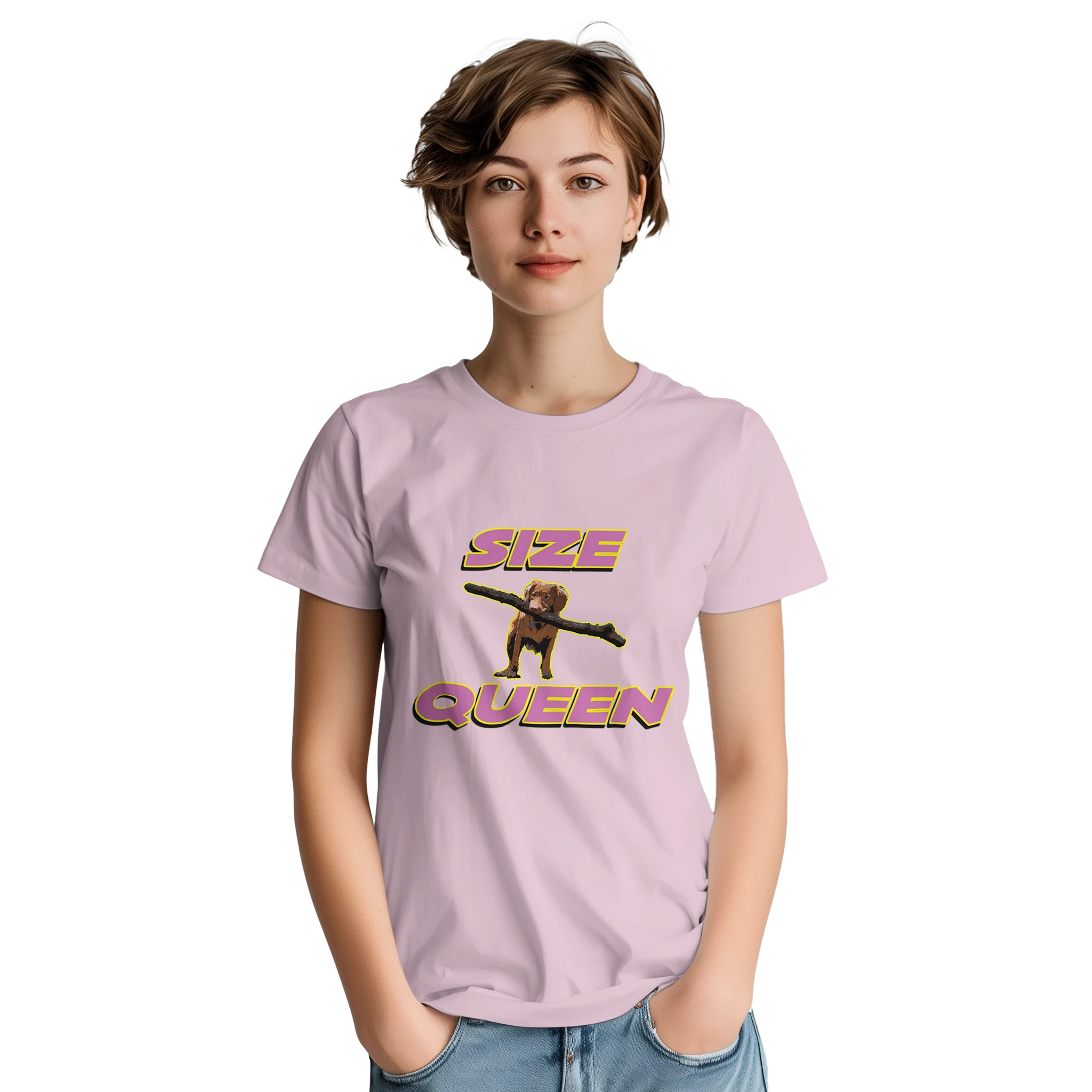 SIZE QUEEN ADULT NOVELTY TSHIRT LIGHT PINK