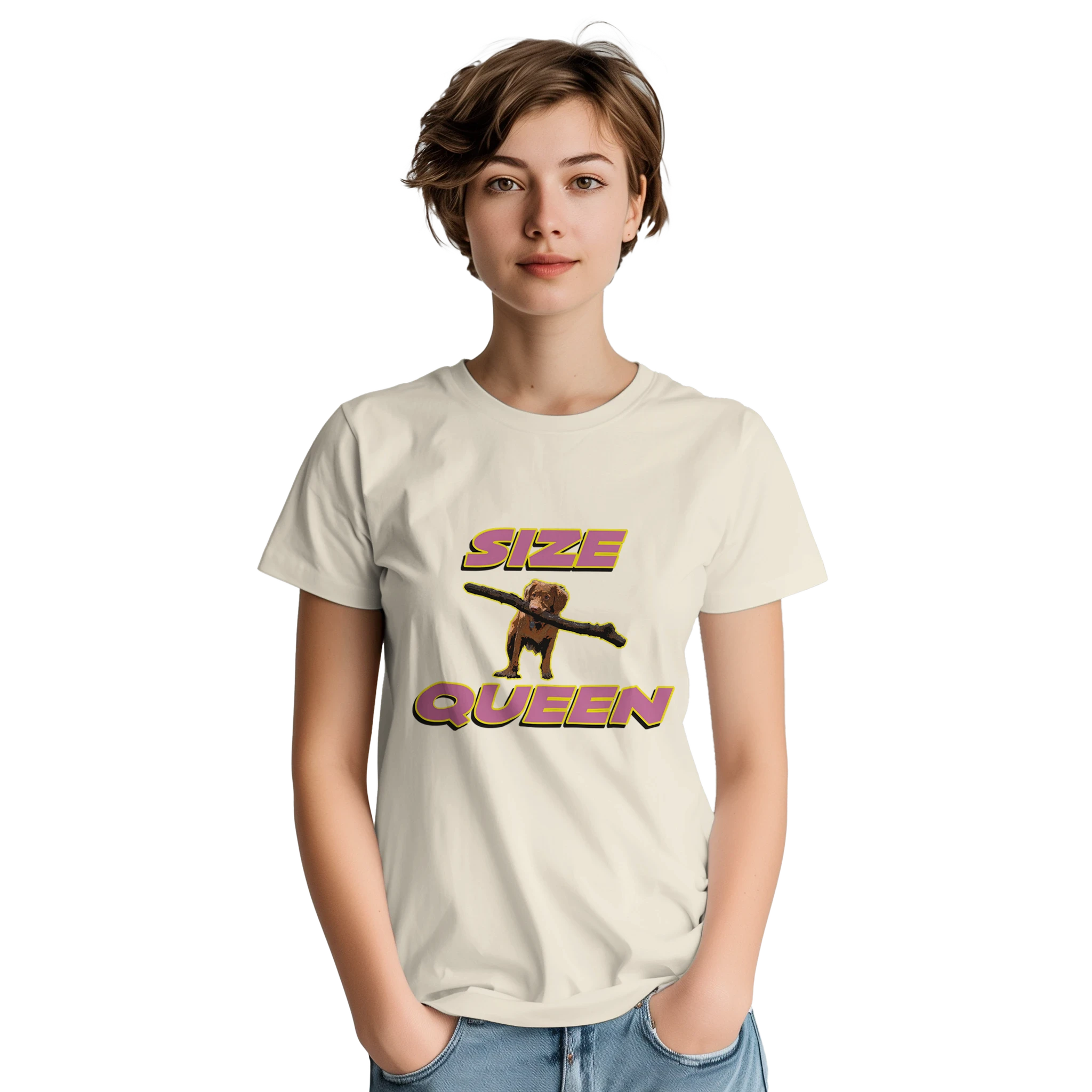 SIZE QUEEN ADULT NOVELTY TSHIRT LIGHT SAND