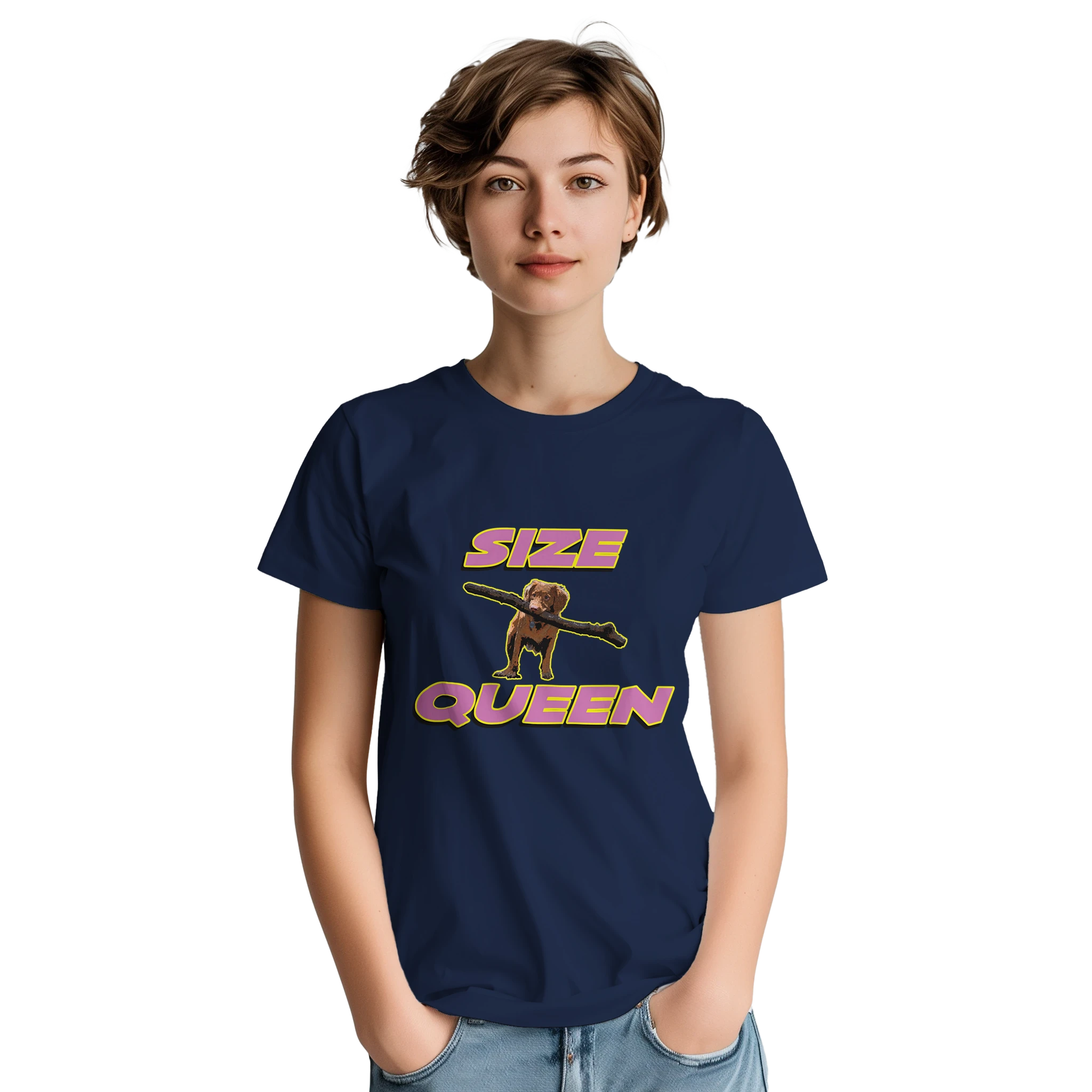 SIZE QUEEN ADULT NOVELTY TSHIRT NAVY BLUE