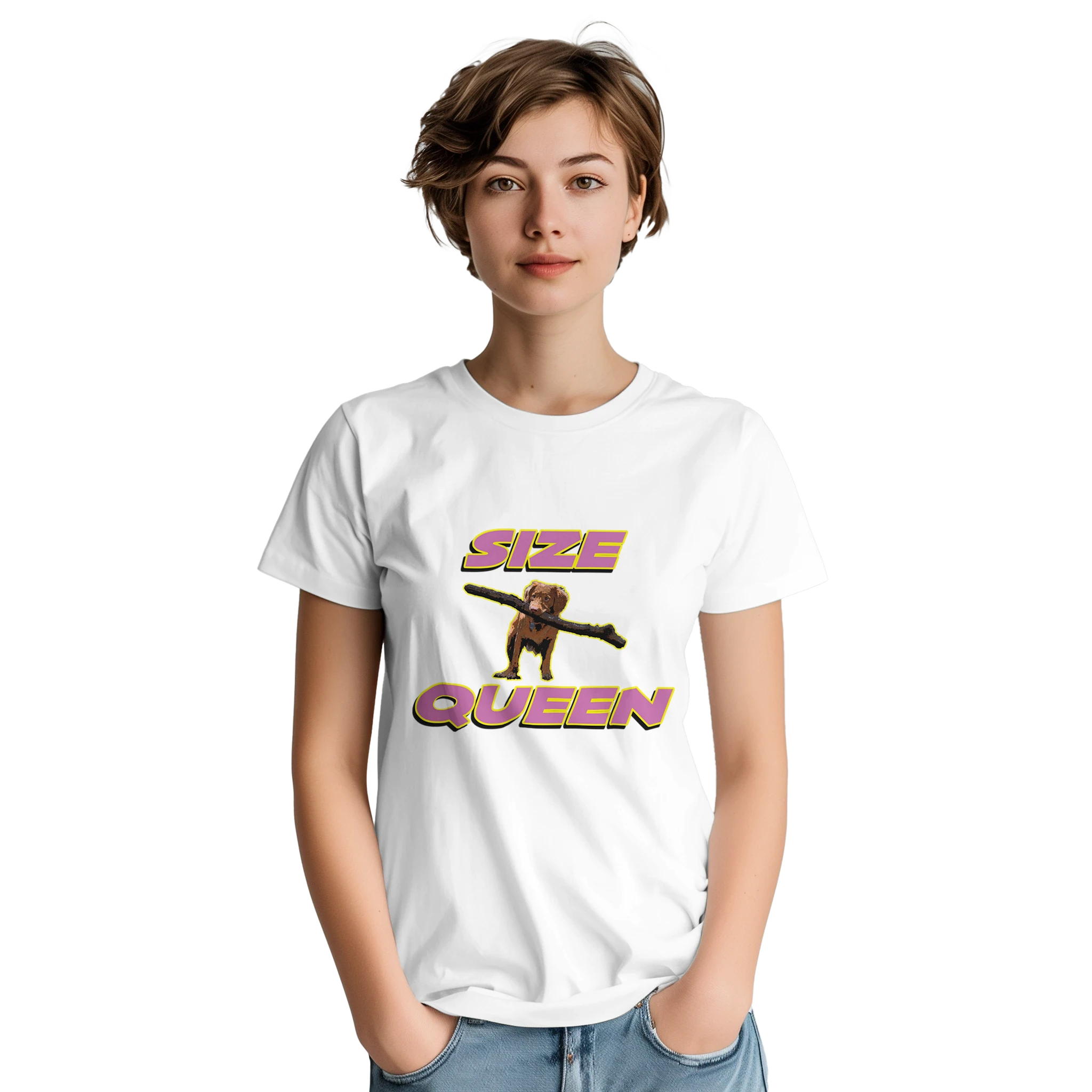 SIZE QUEEN ADULT NOVELTY TSHIRT WHITE