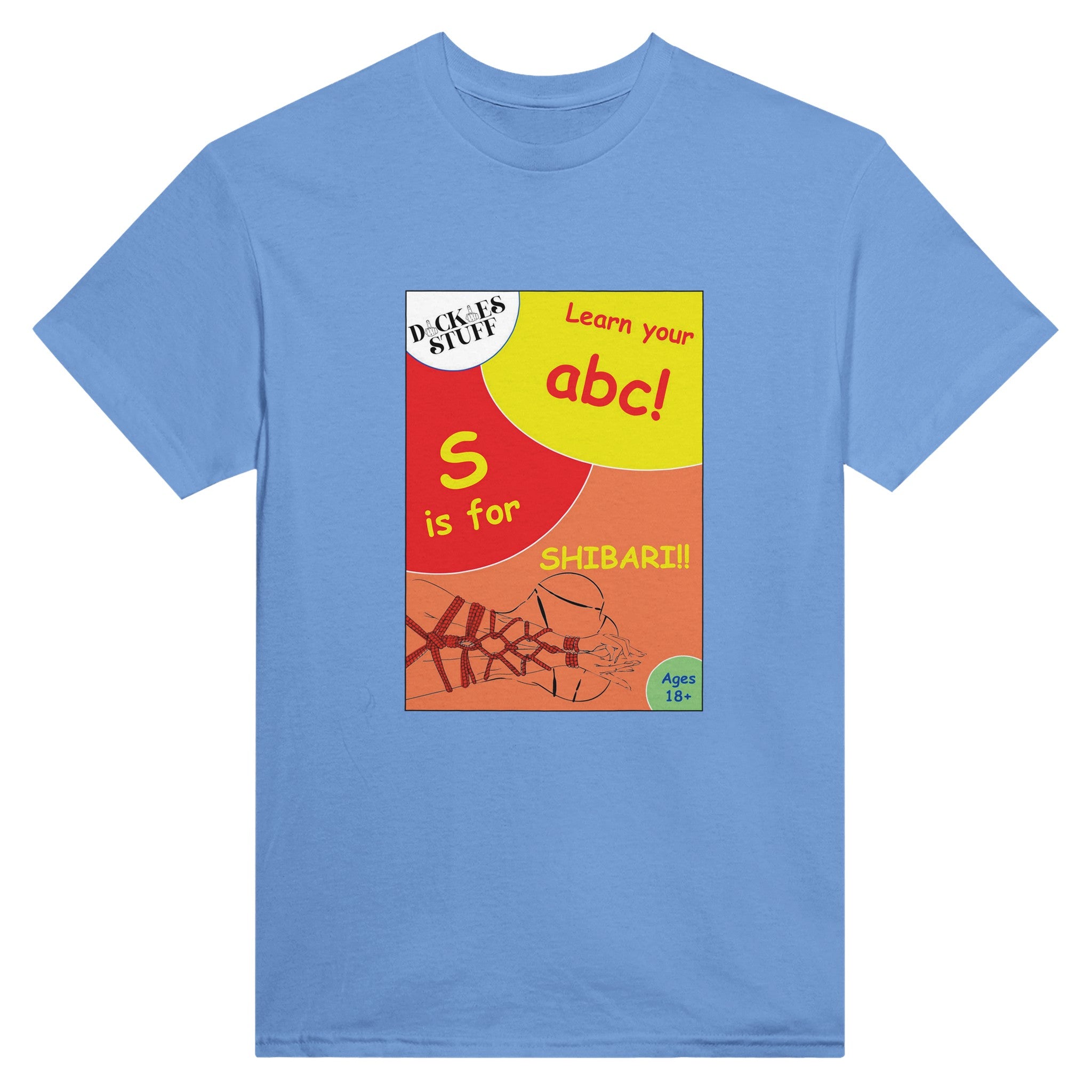 S is for Shibari adult novelty tshirt sex abc light blue