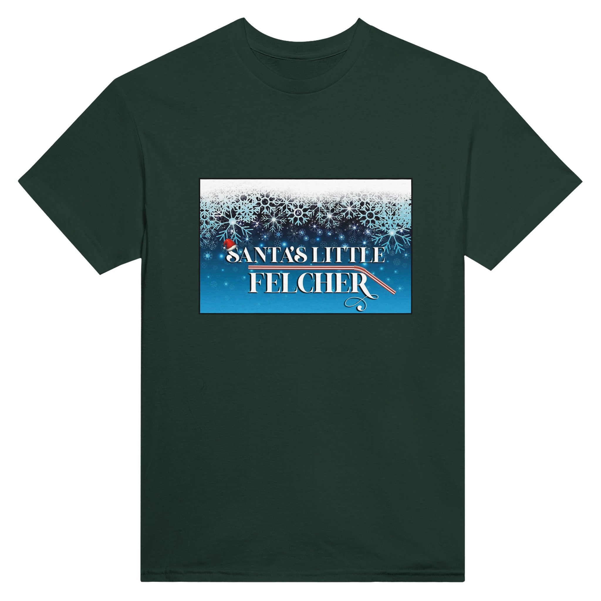 Santa's Little Felcher adult novelty tshirt sex felching forest green
