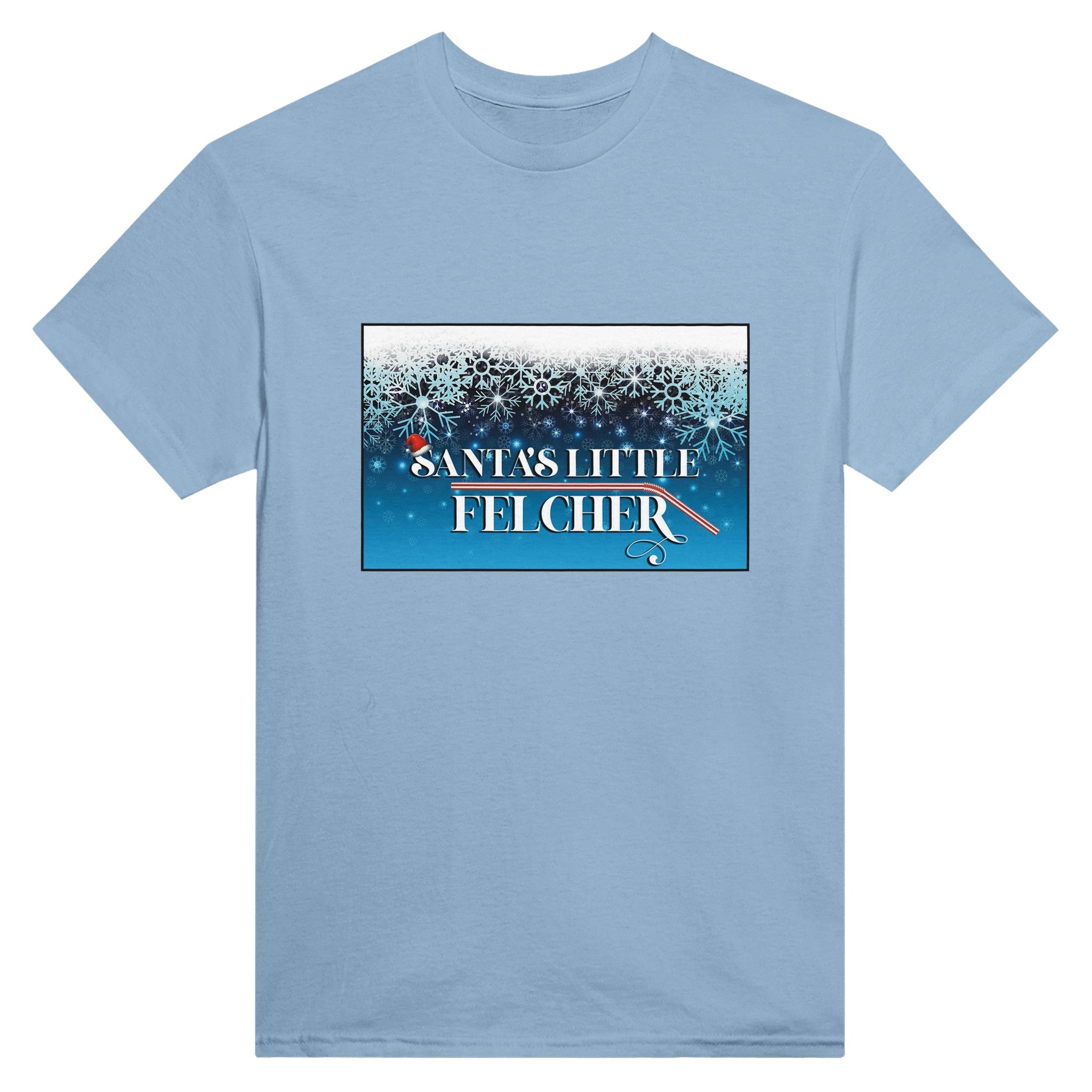 Santa's Little Felcher adult novelty tshirt sex felching light blue