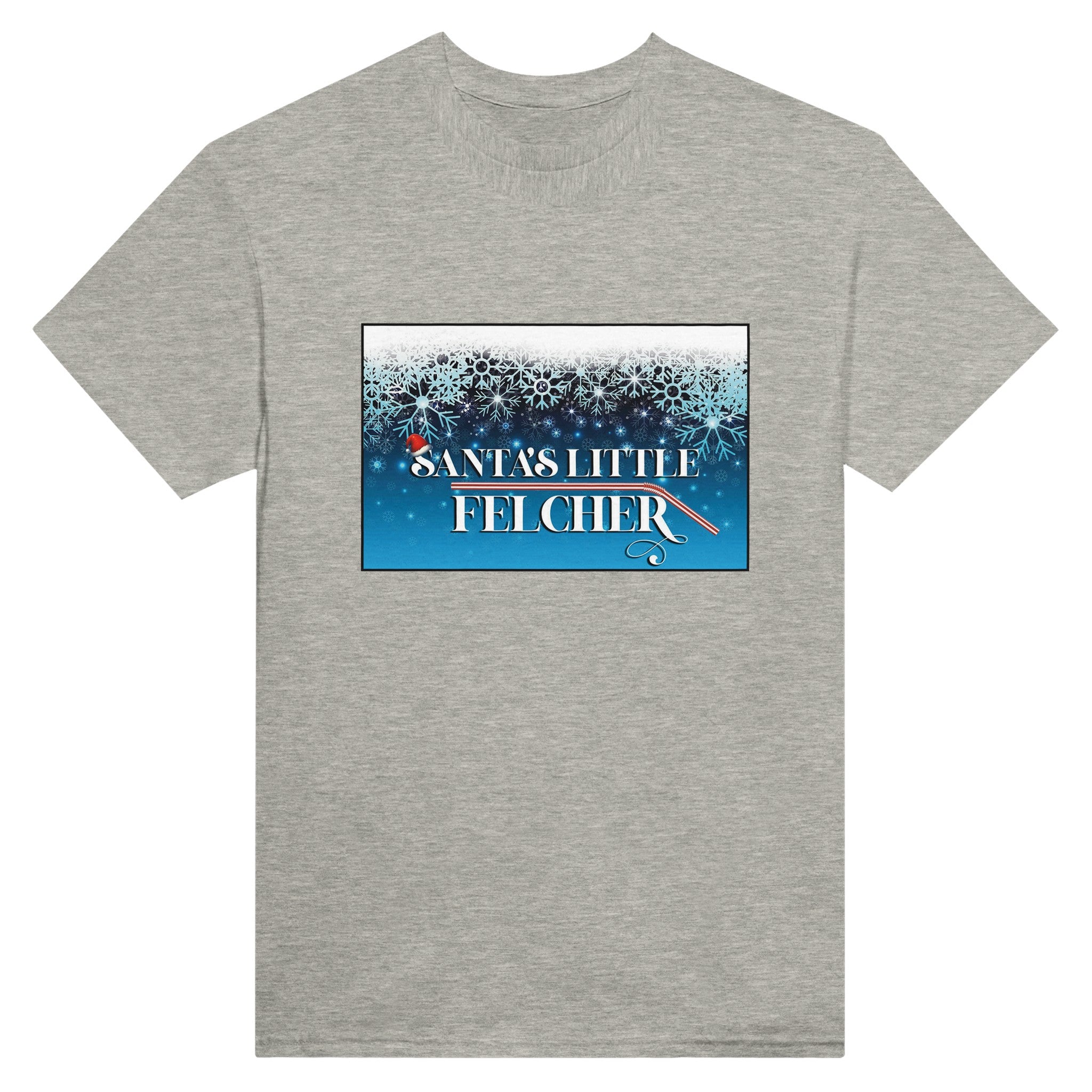 Santa's Little Felcher adult novelty tshirt sex felching light grey