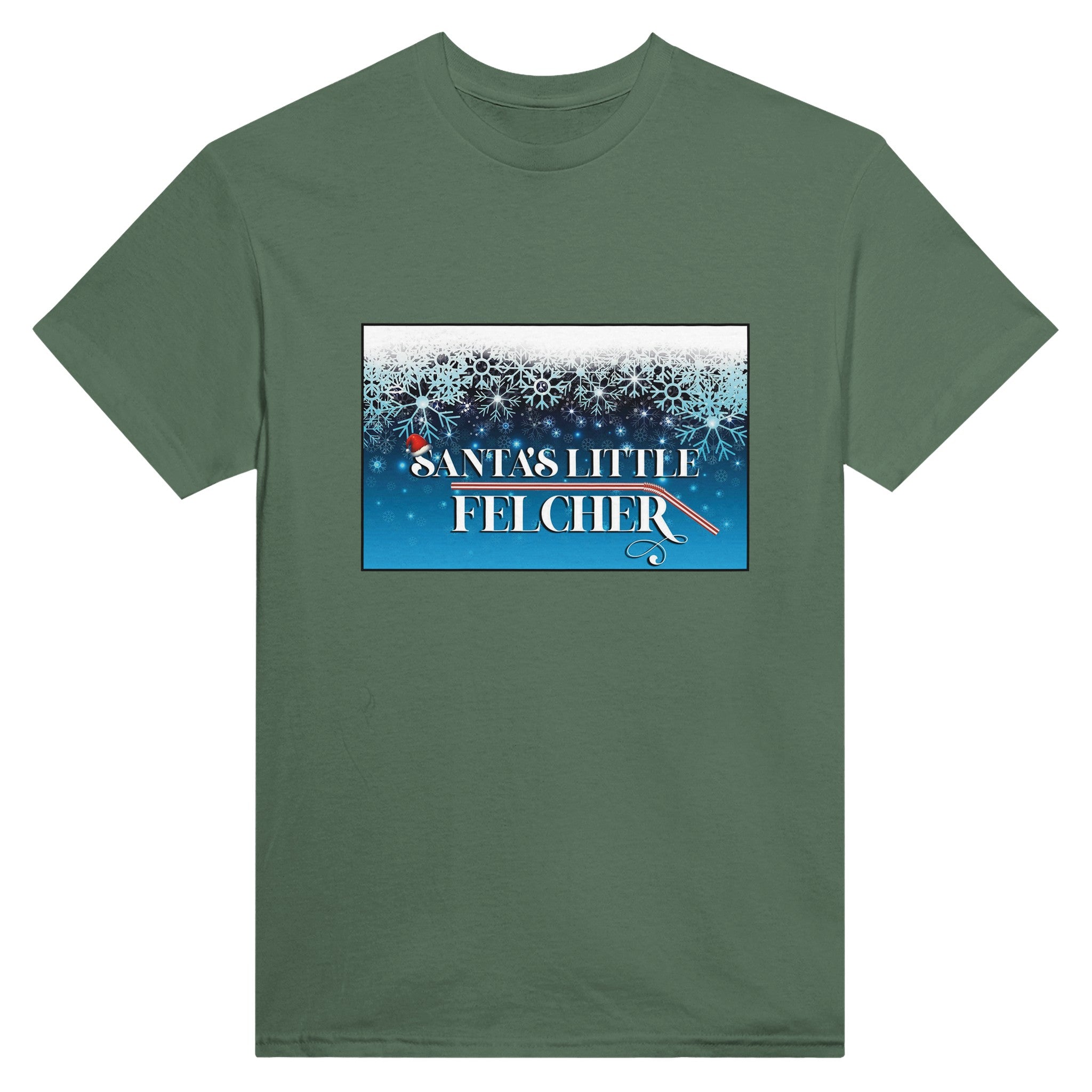 Santa's Little Felcher adult novelty tshirt sex felching military green