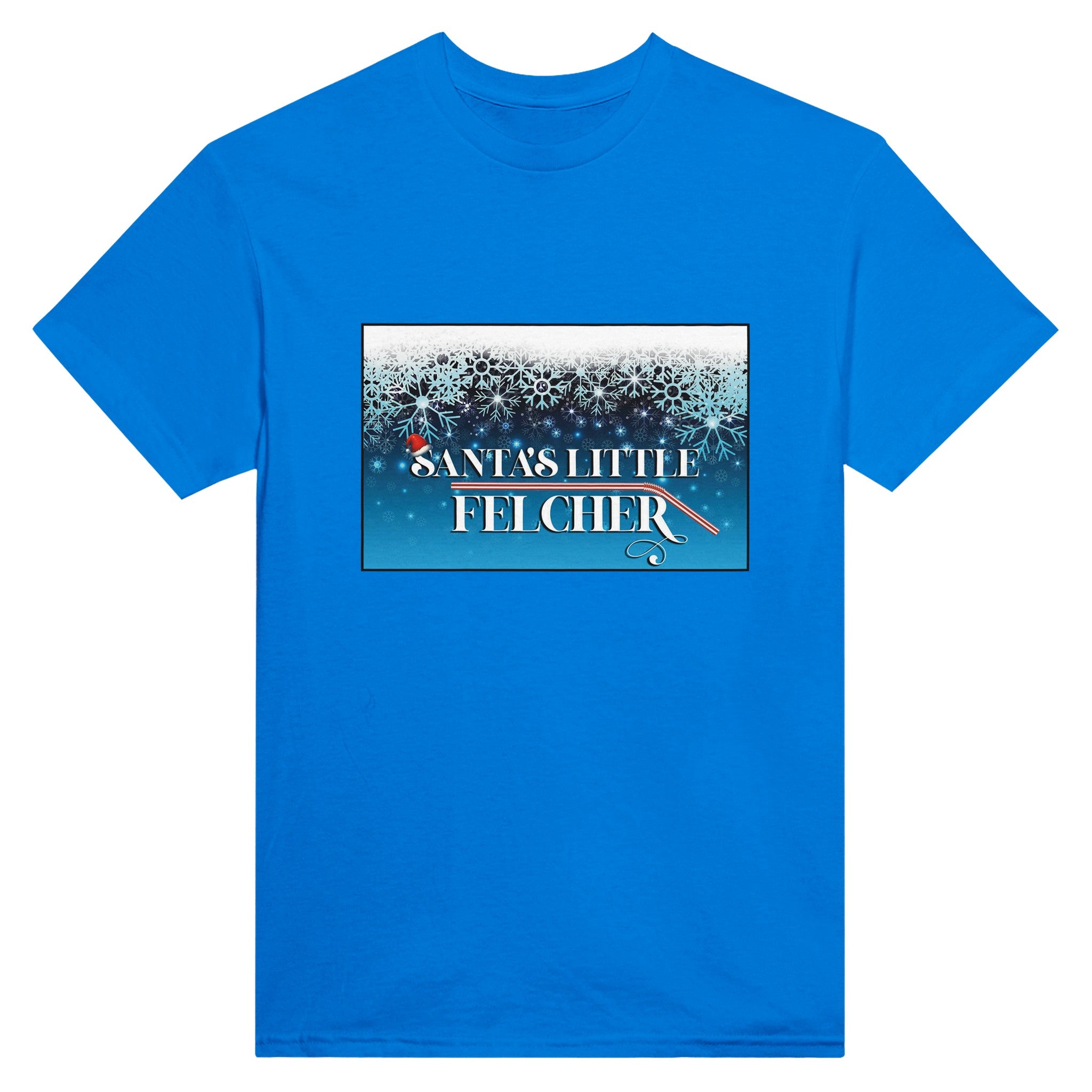 Santa's Little Felcher adult novelty tshirt sex felching royal blue