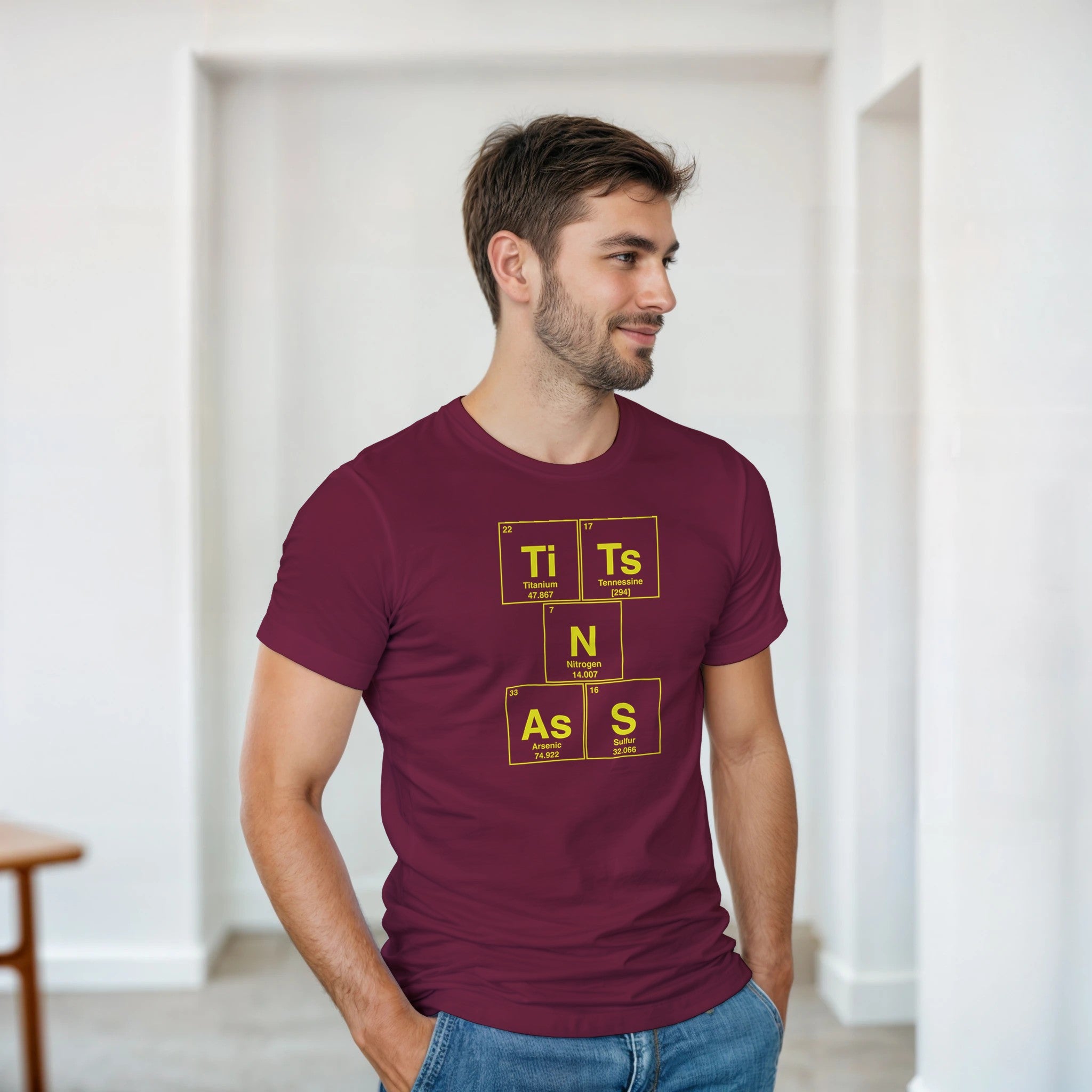 TiTs N AsS periodic table adult novelty tshirt sex burgundy