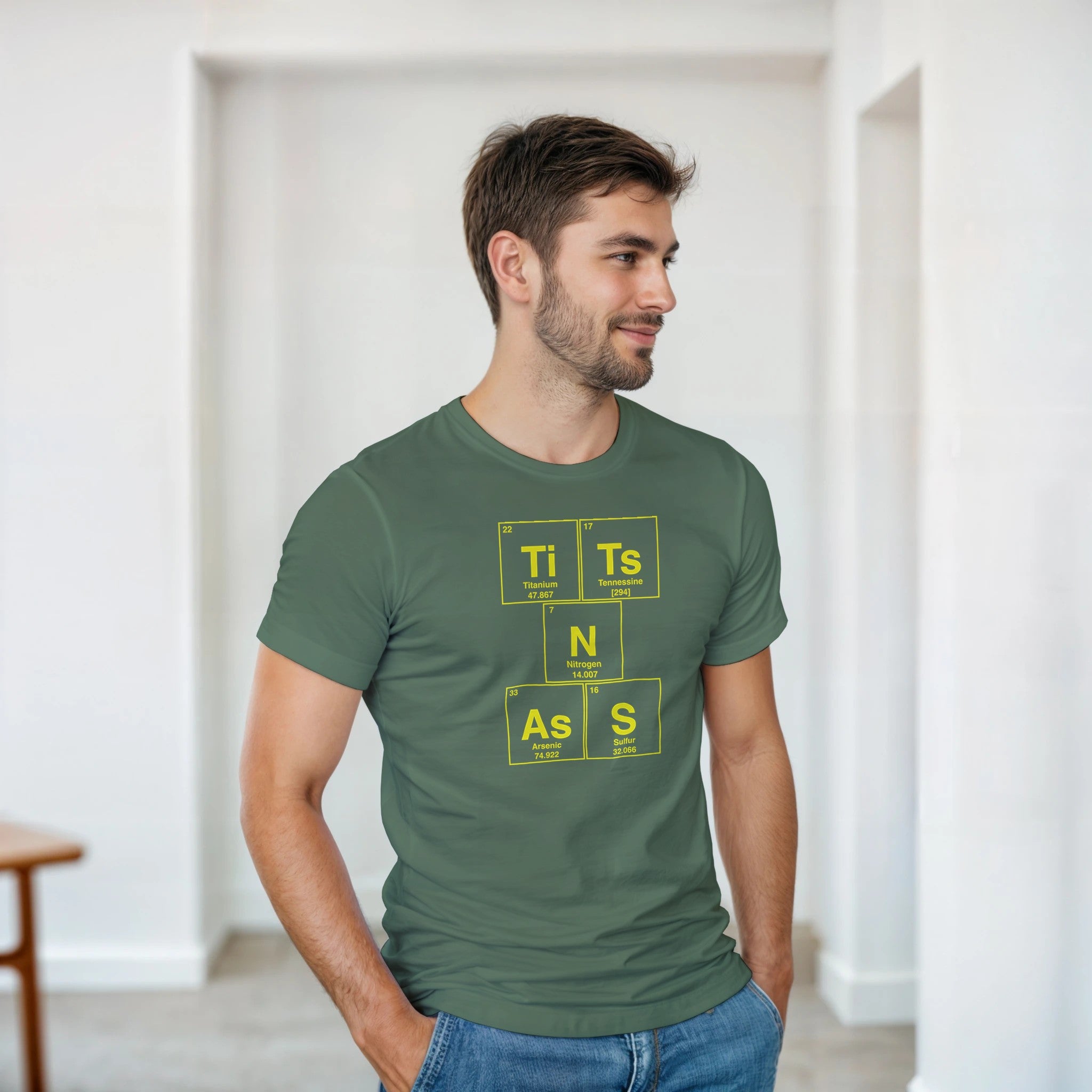 TiTs N AsS periodic table adult novelty tshirt sex military green