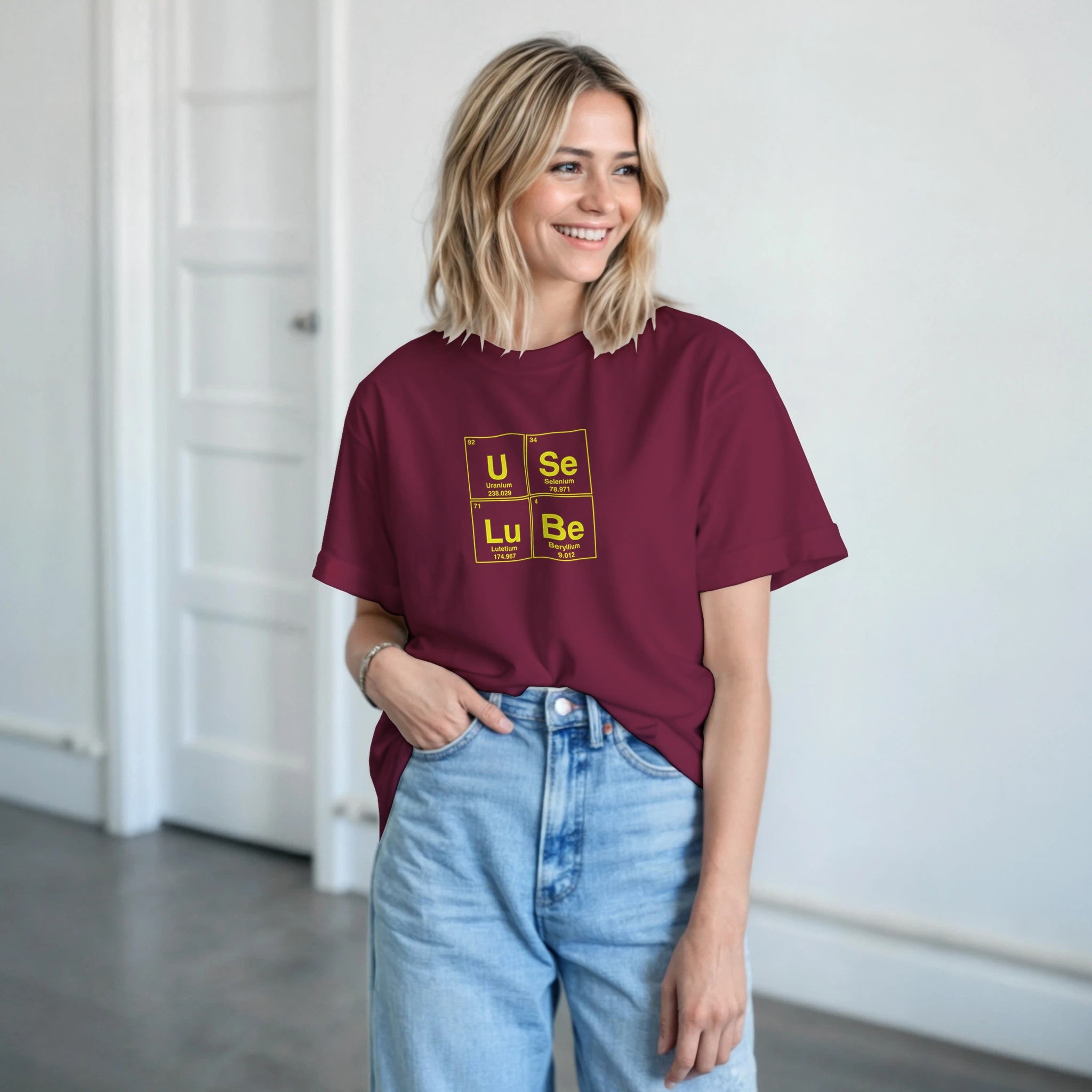 USe LuBe periodic table aduly novelty tshirt anal sex burgundy