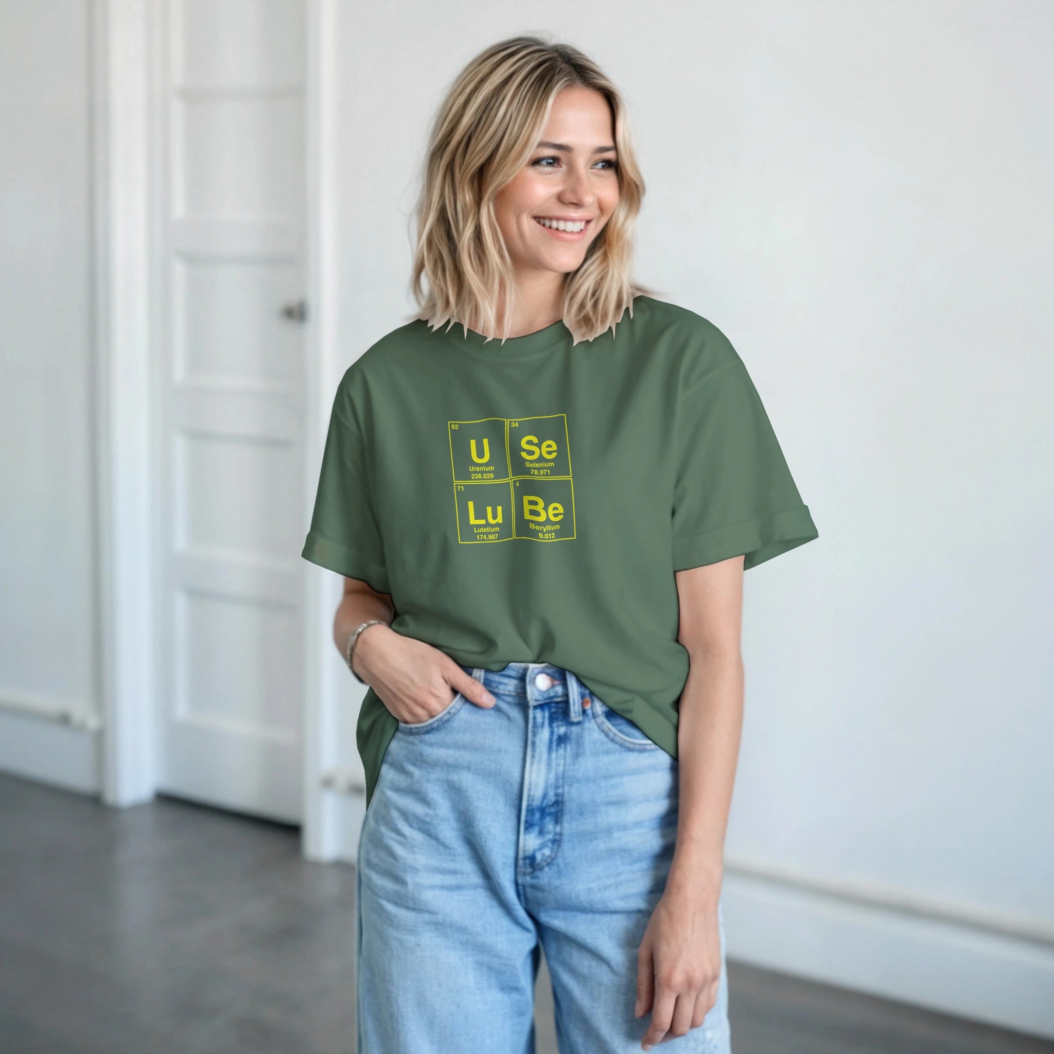 USe LuBe periodic table aduly novelty tshirt anal sex military green