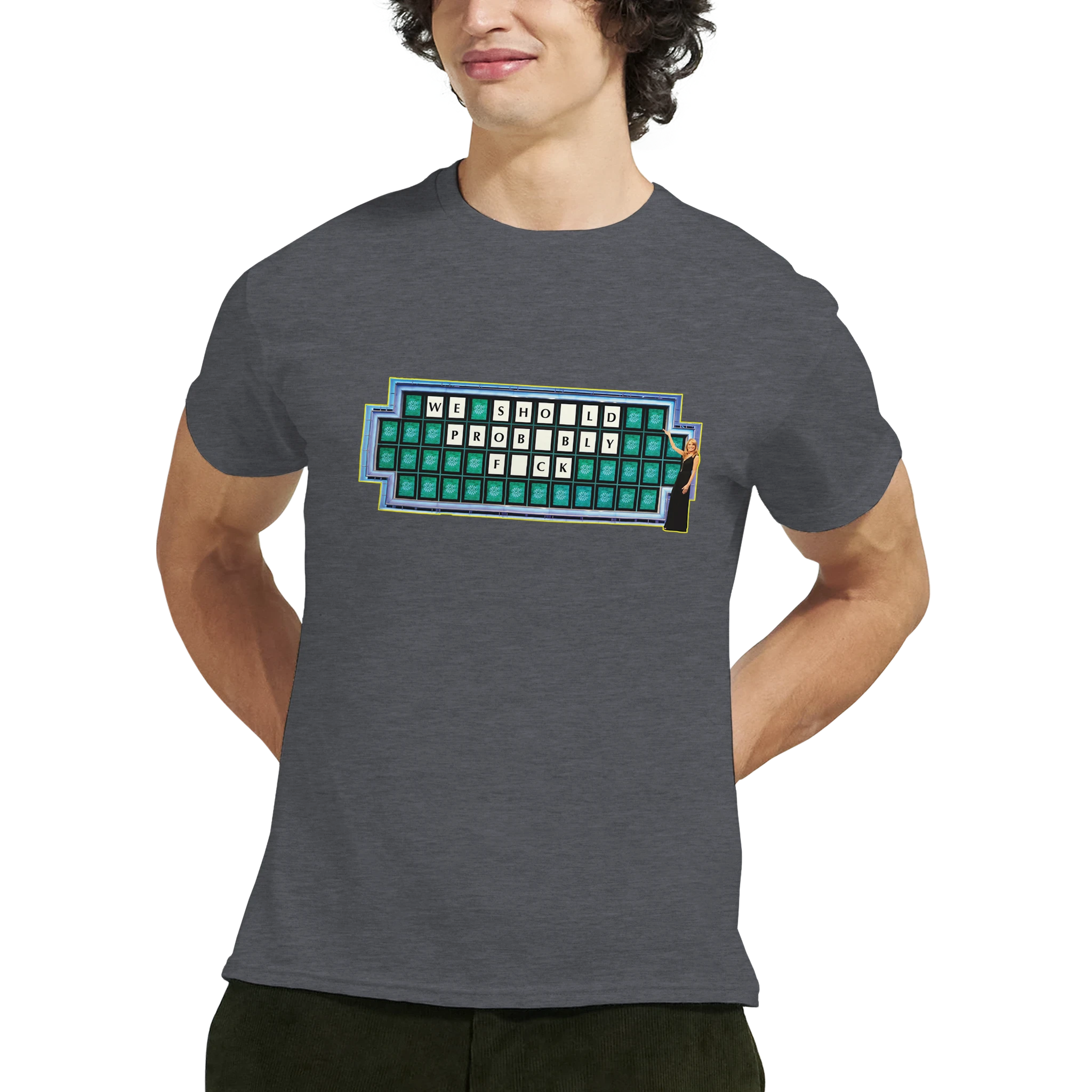 WE SHOULD PROBABLY FUCK ADULTY NOVELTY MEME TSHIRT GRAPHITE GREY