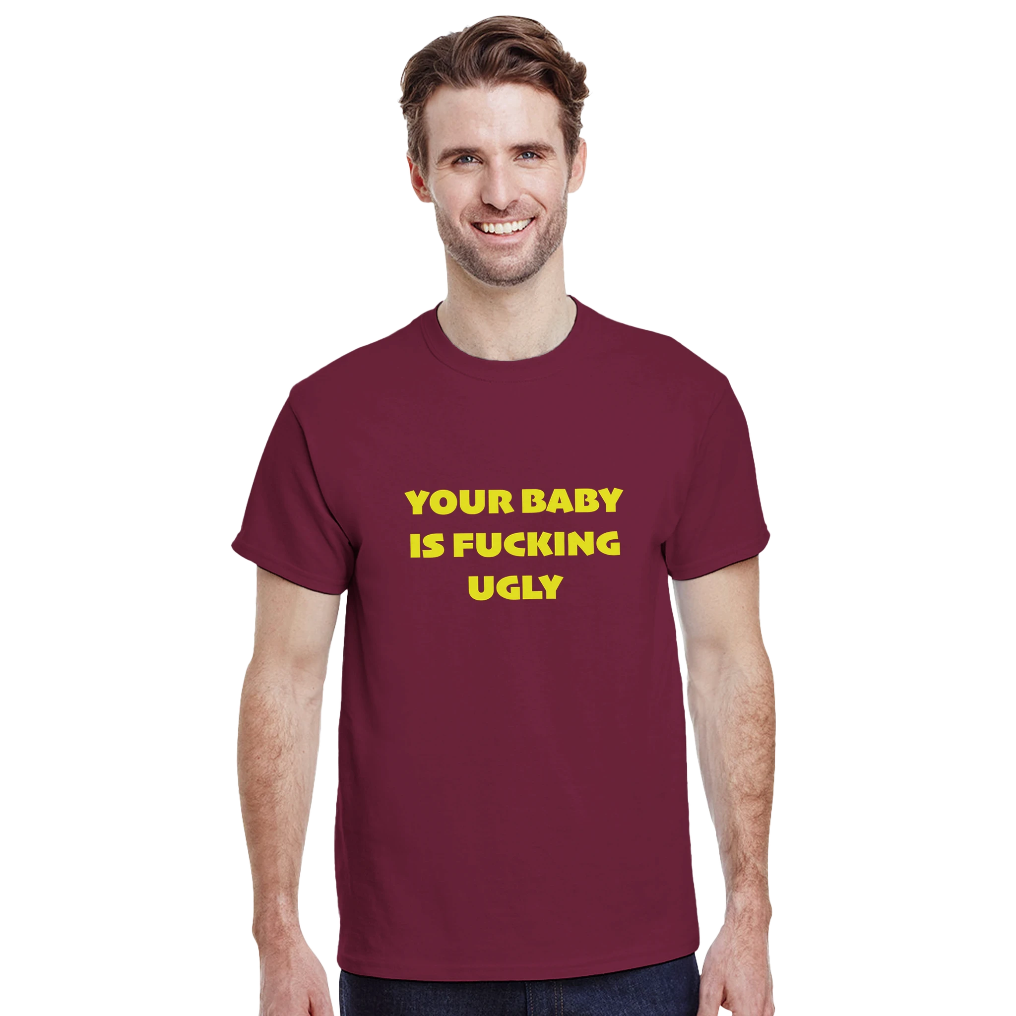 YOUR BABY IS FUCKING UGLY ADULT NOVELTY TSHIRT BURGUNDY