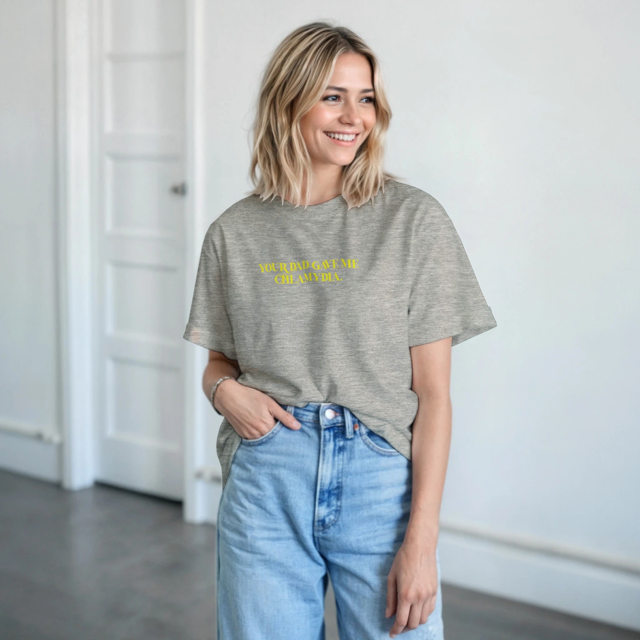 Your Dad Gave Me Chlamydia ADULT NOVELTY TSHIRT LIGHT GREY