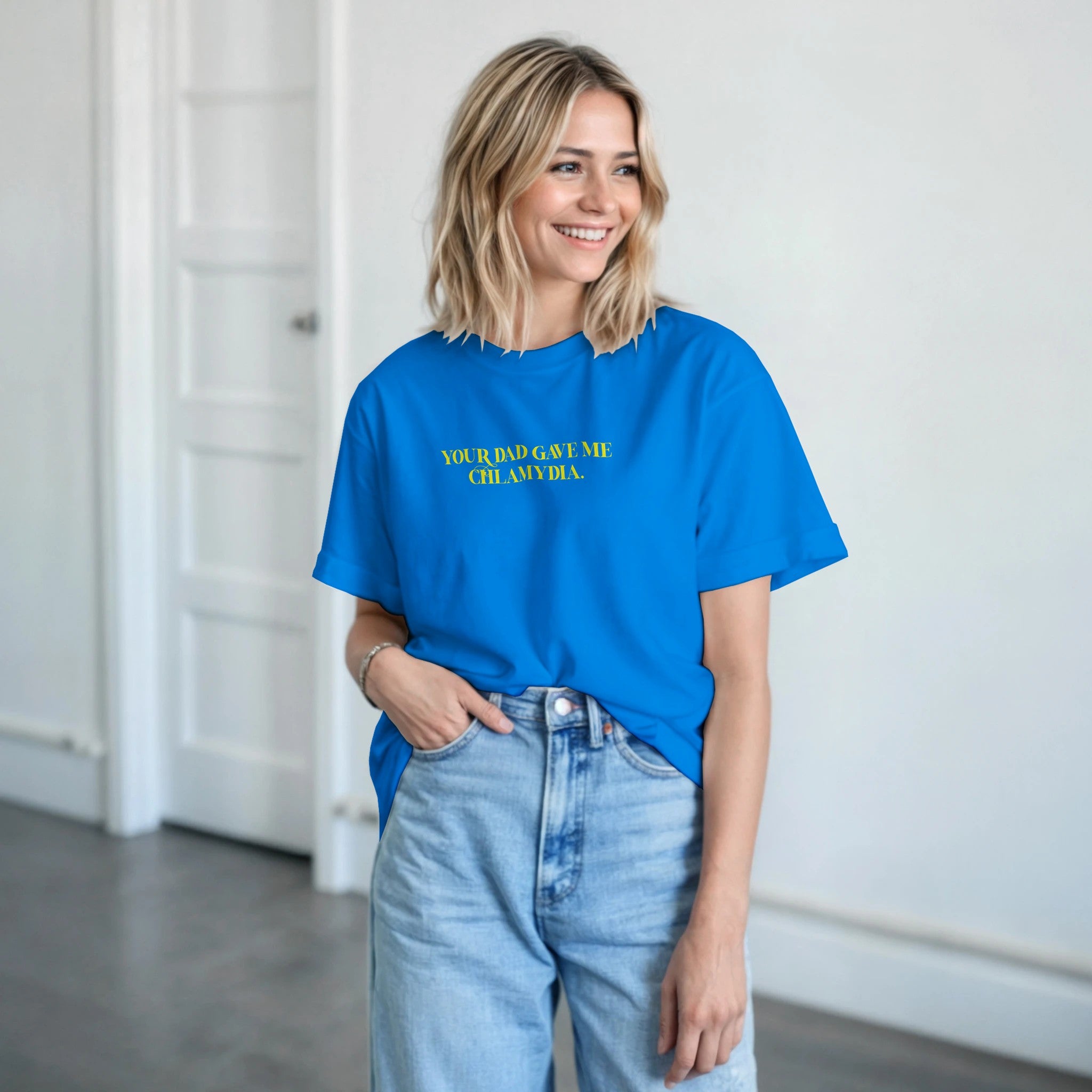Your Dad Gave Me Chlamydia ADULT NOVELTY TSHIRT ROYAL BLUE 2
