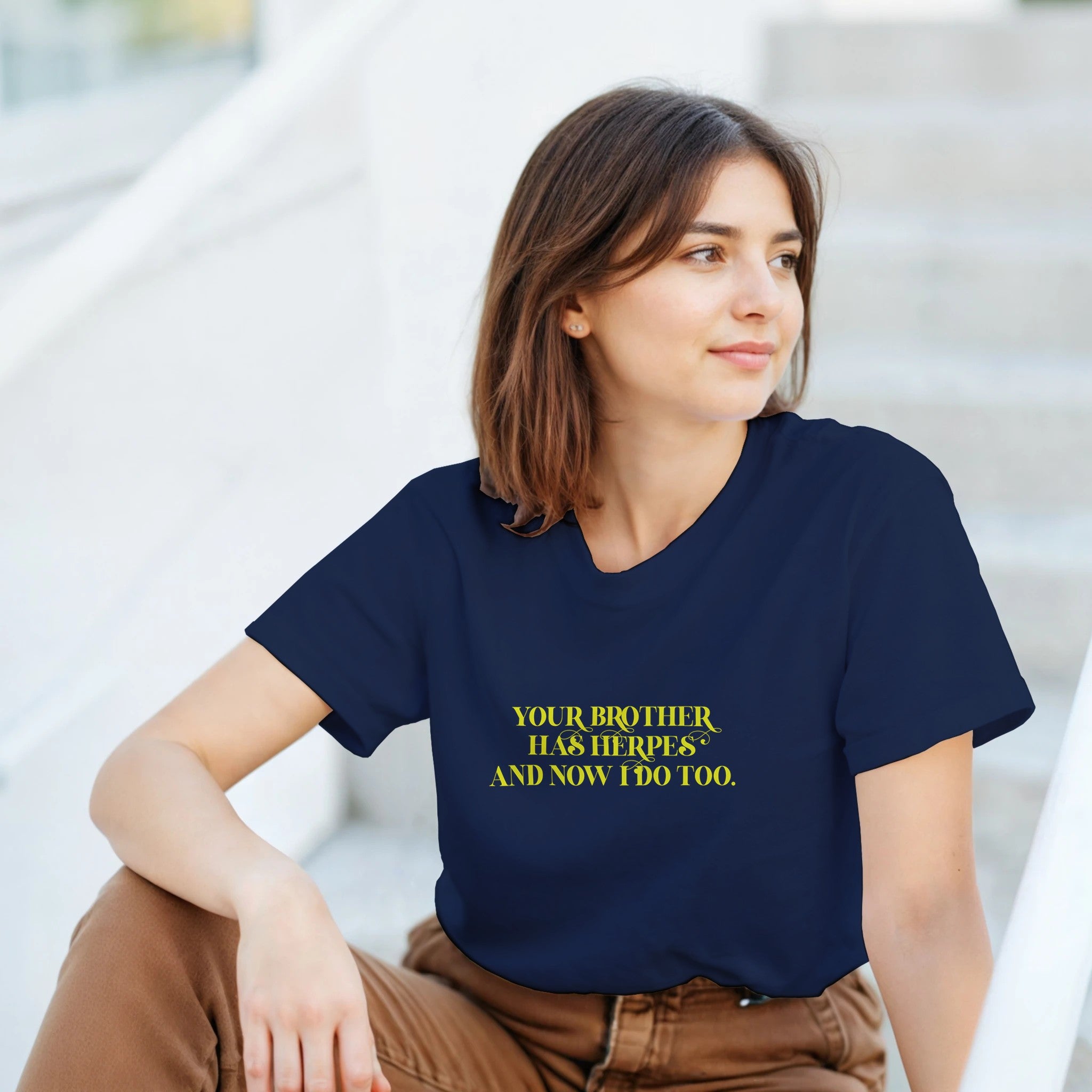 Your brother has herpes and now I do too adult novelty tshirt navy blue 3