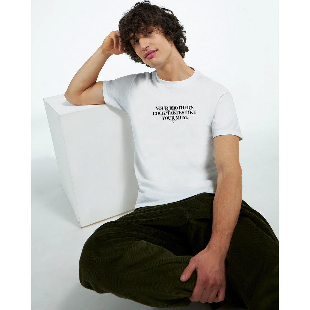 Your brother's cock tastes like your mum adult novelty tshirt sex white 2