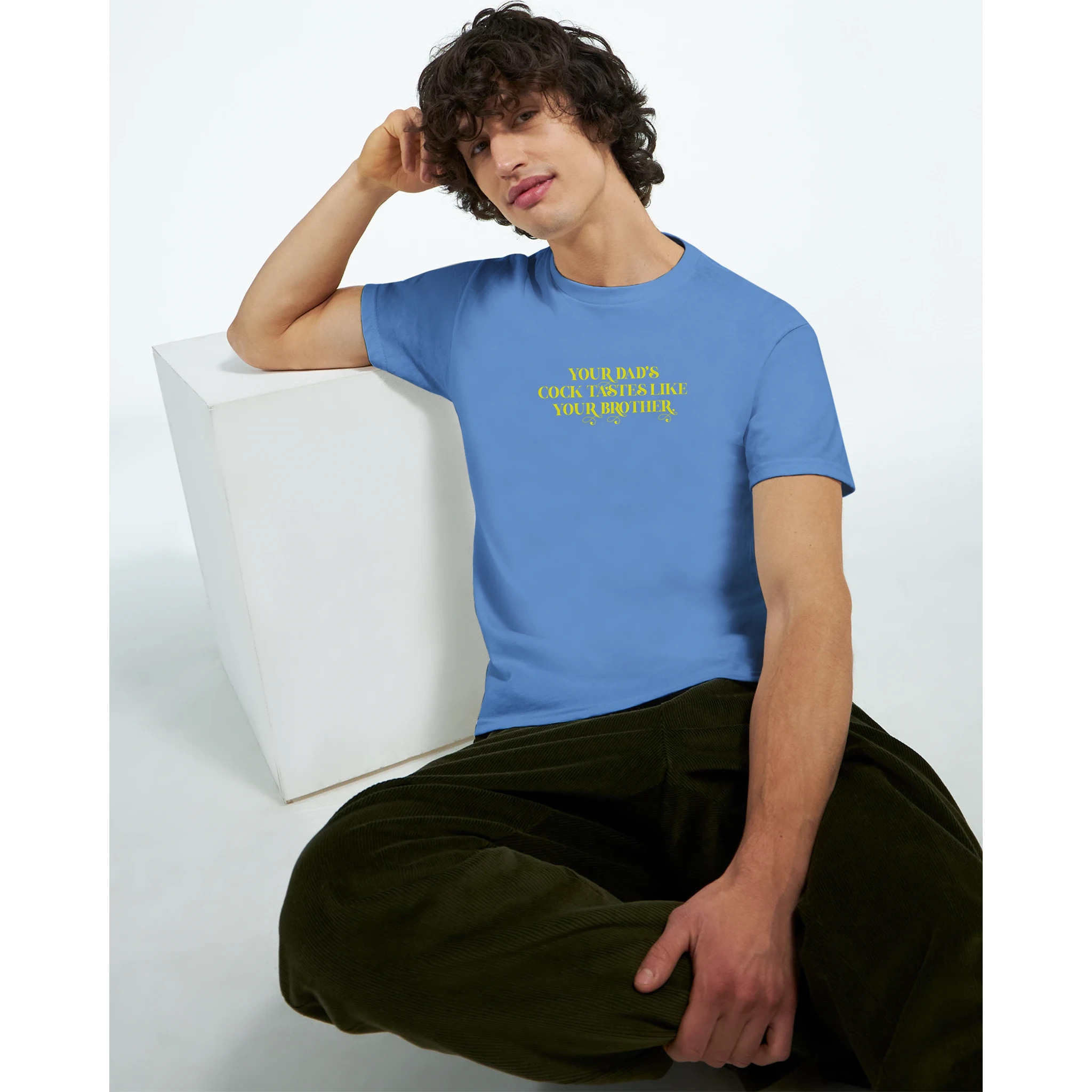 Your dads cock tastes like your brother adult novelty tshirt sex light blue