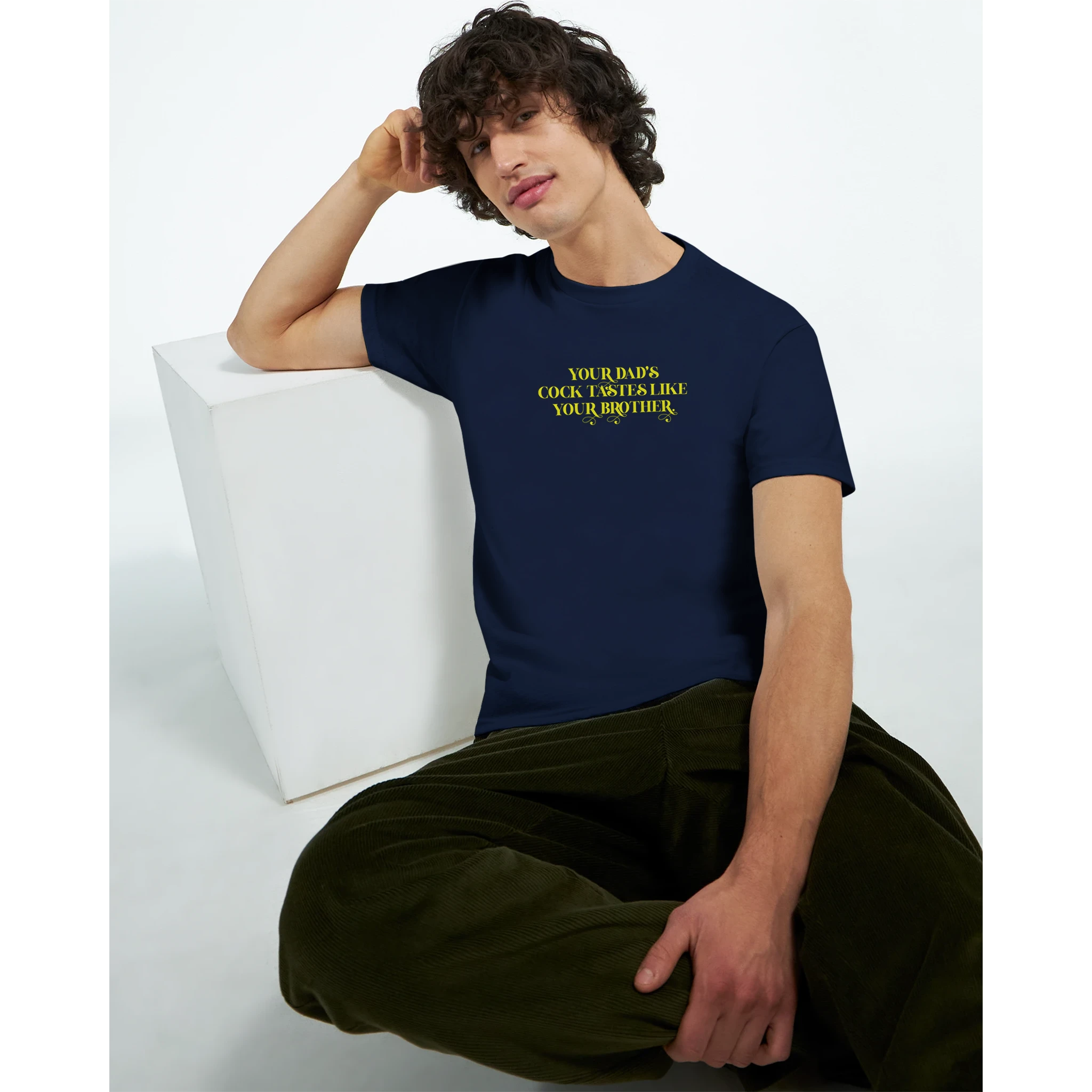 Your dads cock tastes like your brother adult novelty tshirt sex navy blue