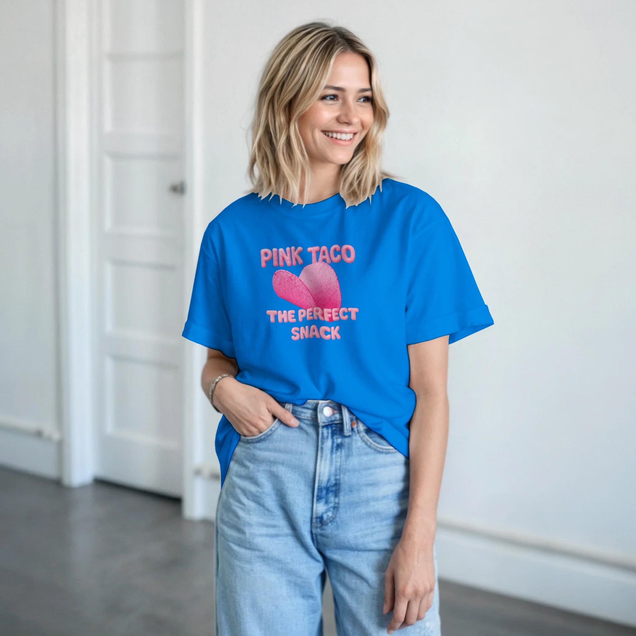 adult novelty tshirt pink taco royal blue