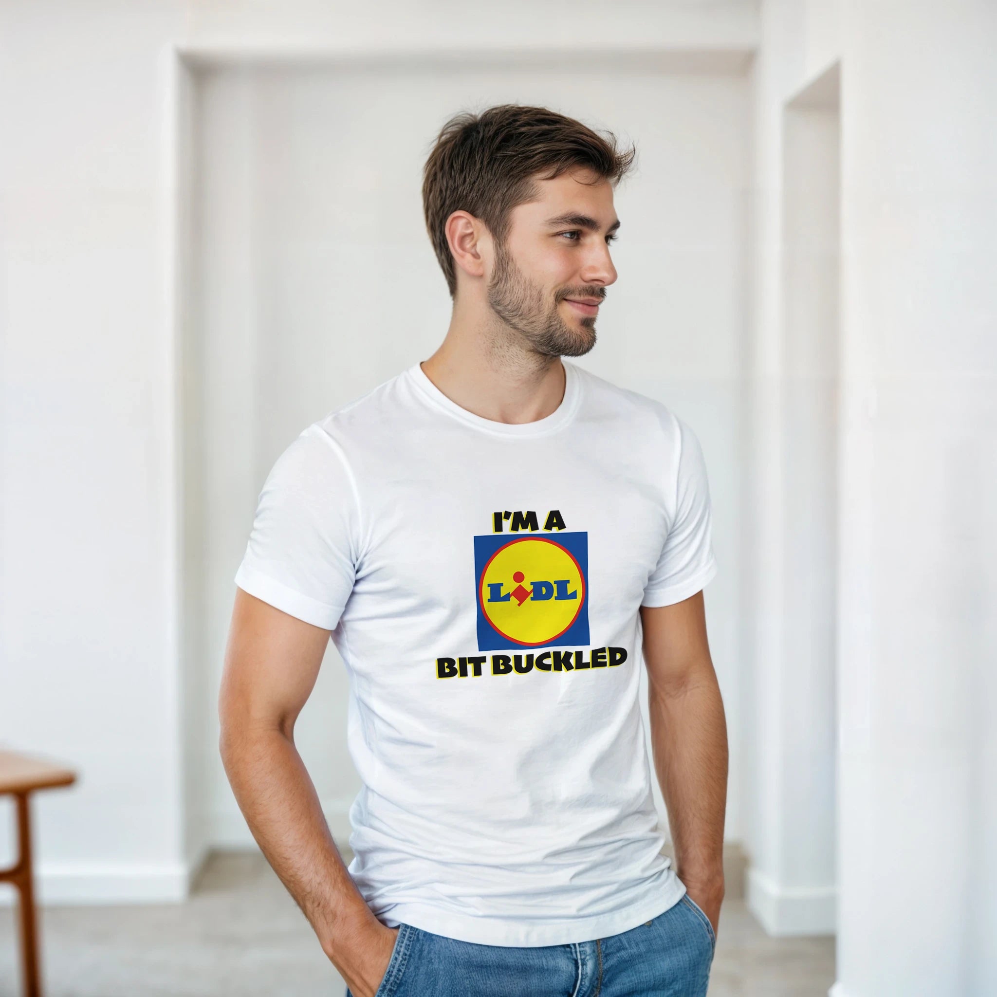 im a lidl bit buckled adult novelty tshirt white