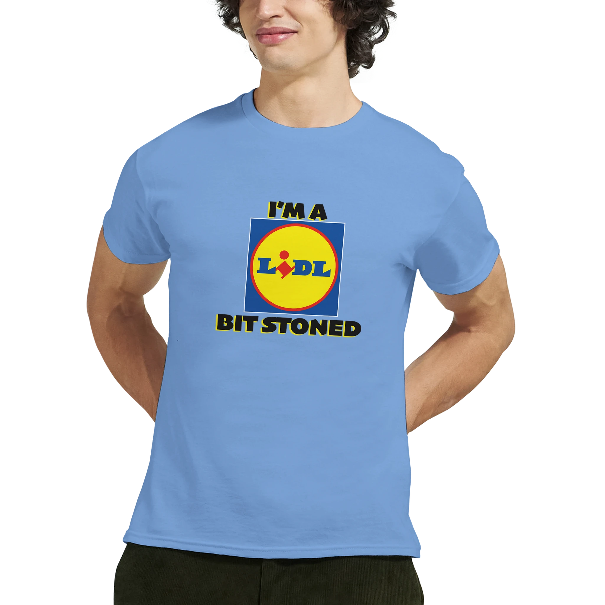 im a lidl bit stoned adult novelty tshirt light blue