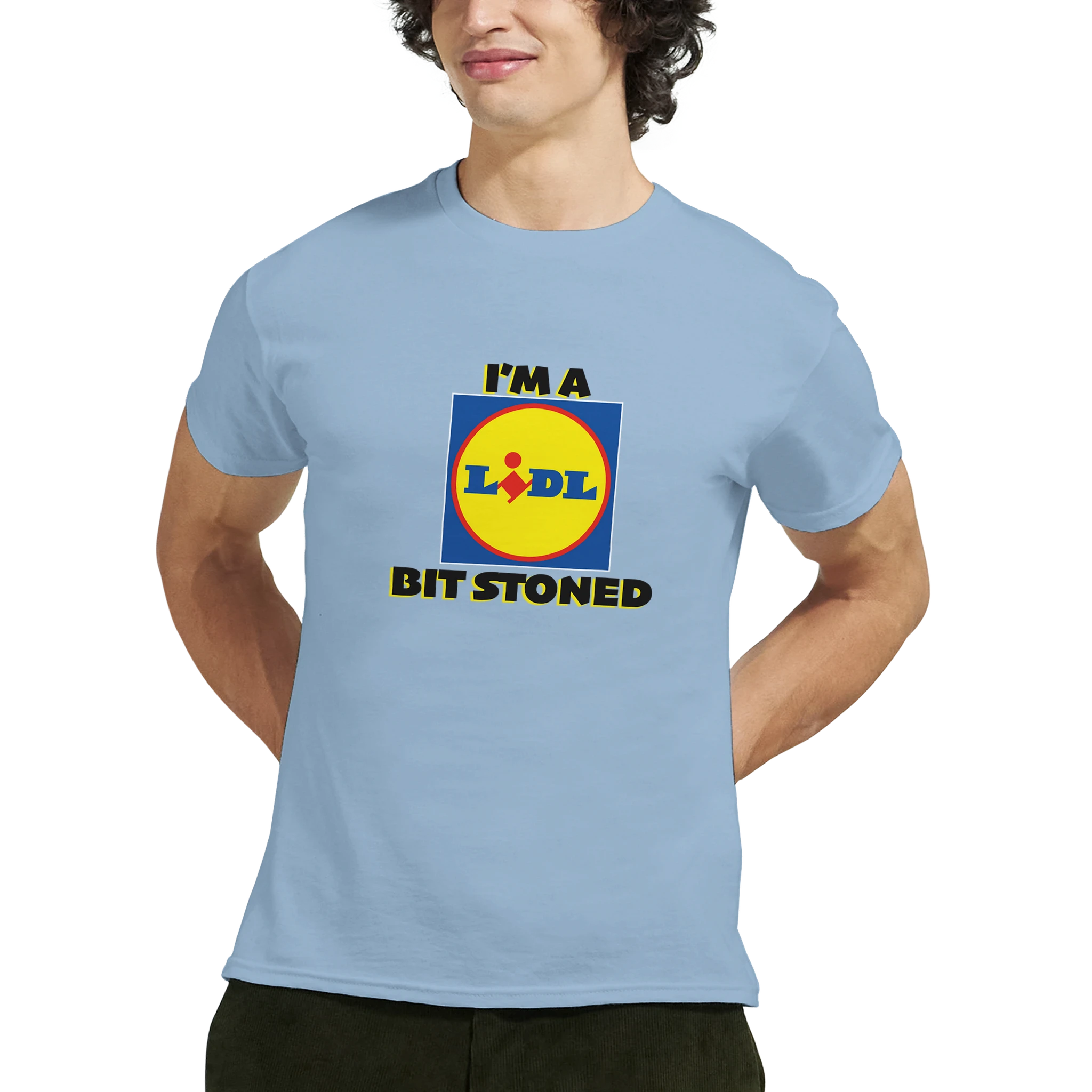 im a lidl bit stoned adult novelty tshirt light blue 2