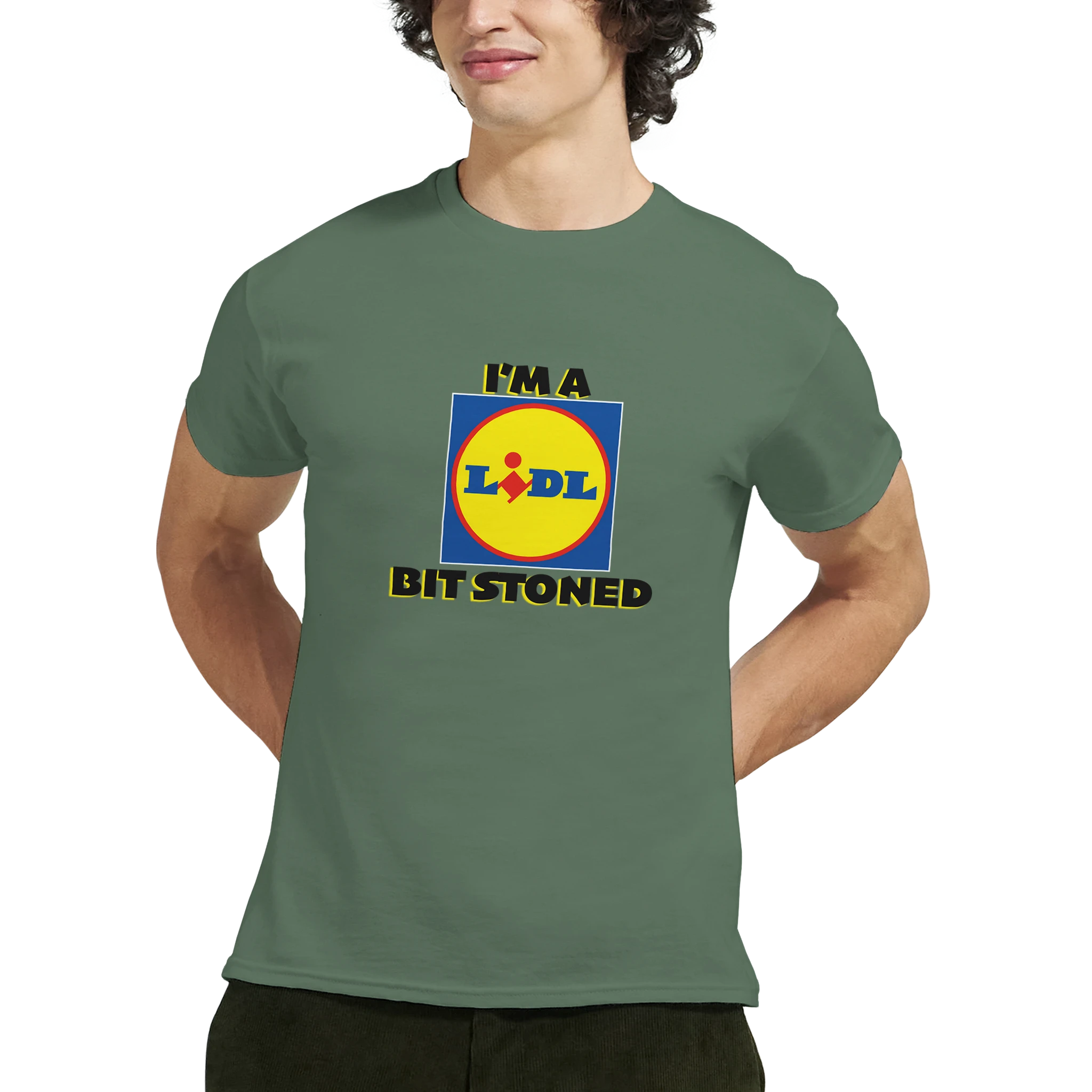 im a lidl bit stoned adult novelty tshirt military green