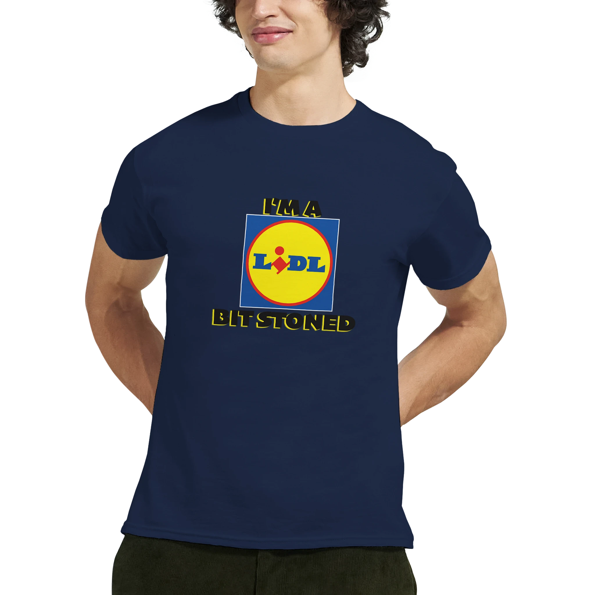 im a lidl bit stoned adult novelty tshirt navy blue