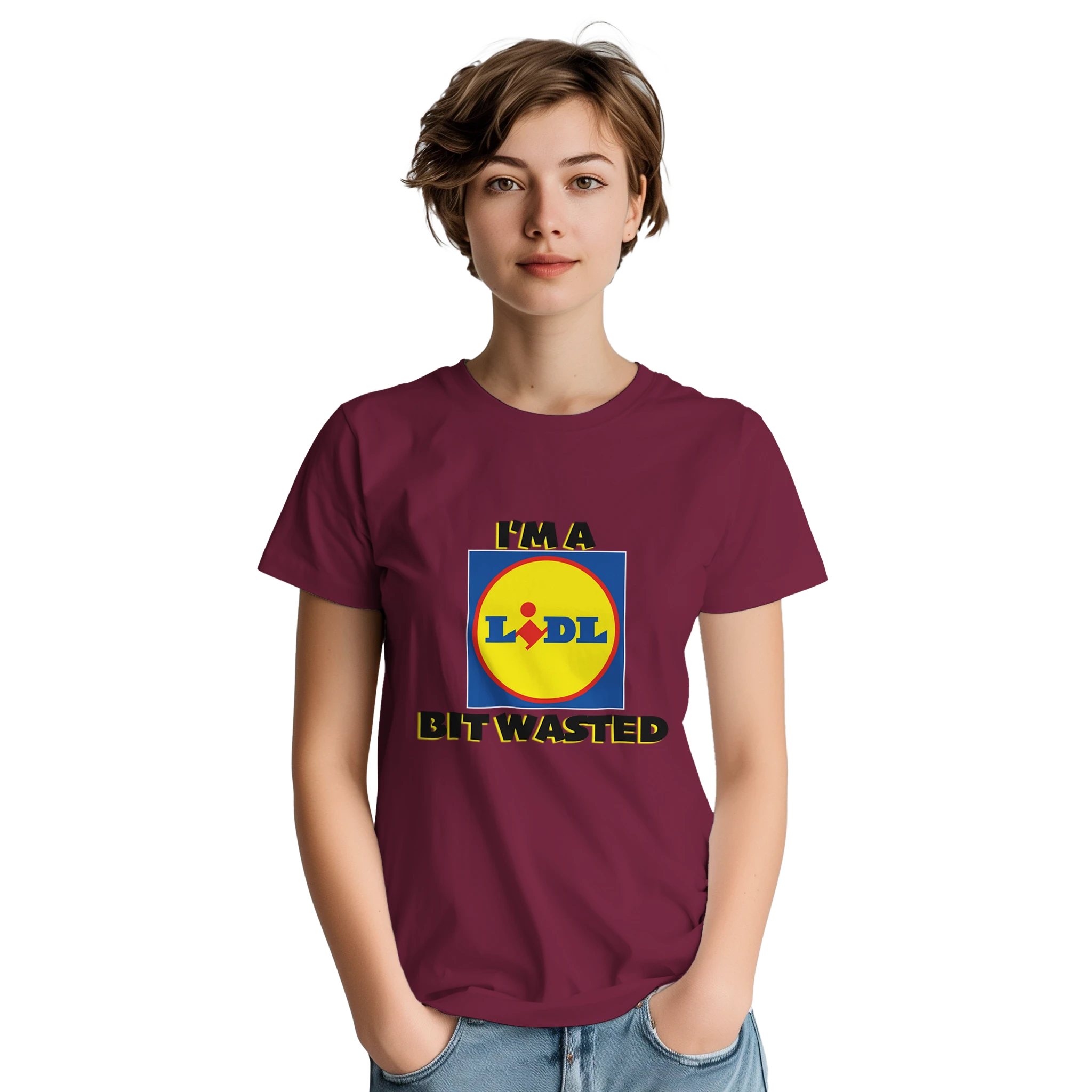 im a lidl bit wasted adult novelty tshirt burgundy