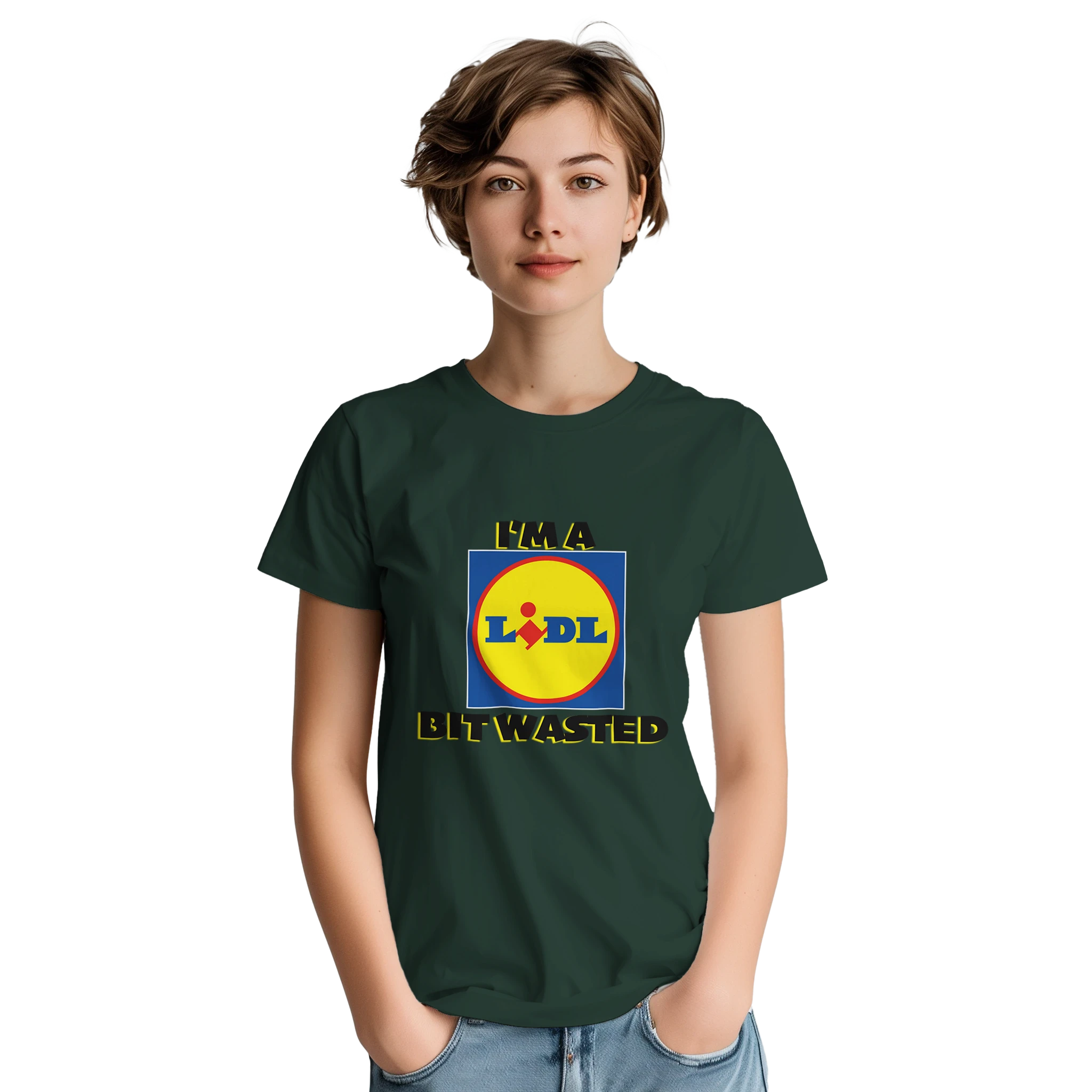 im a lidl bit wasted adult novelty tshirt forest green