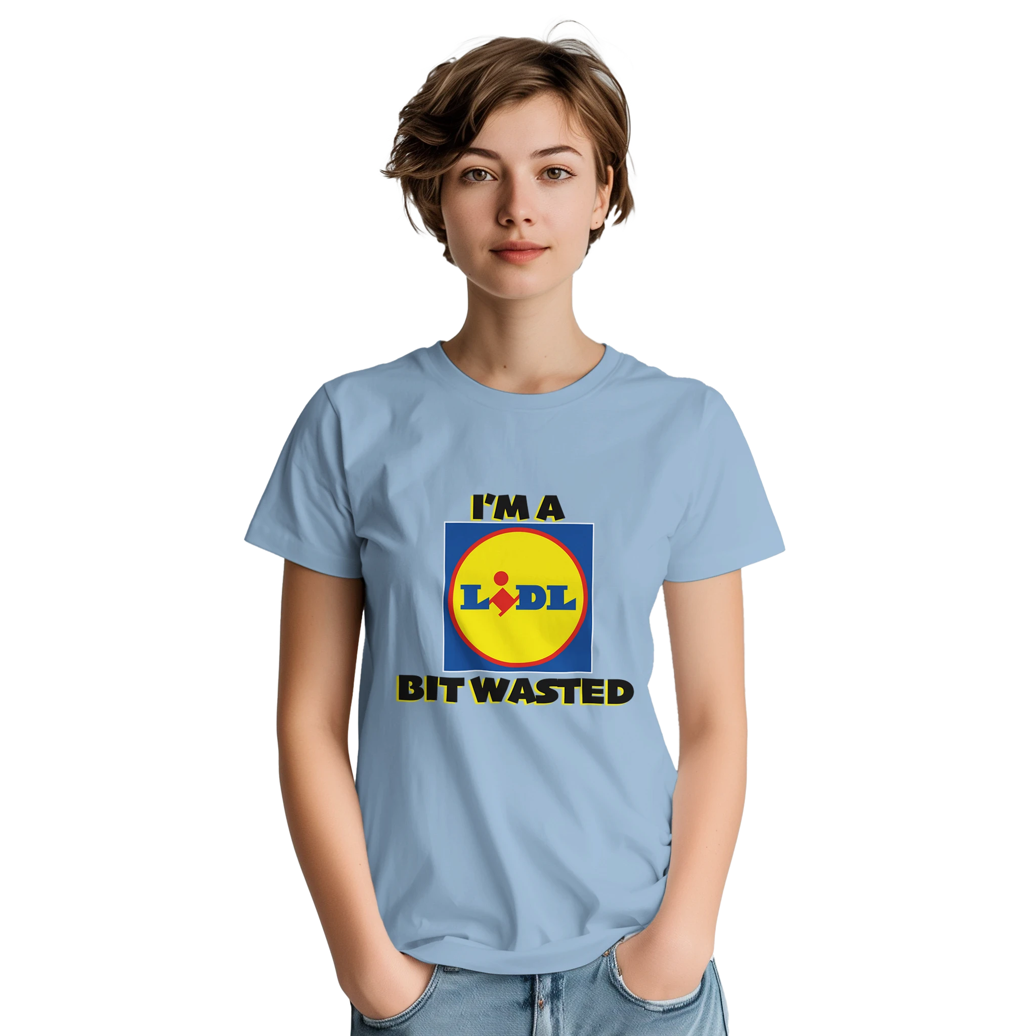im a lidl bit wasted adult novelty tshirt light blue