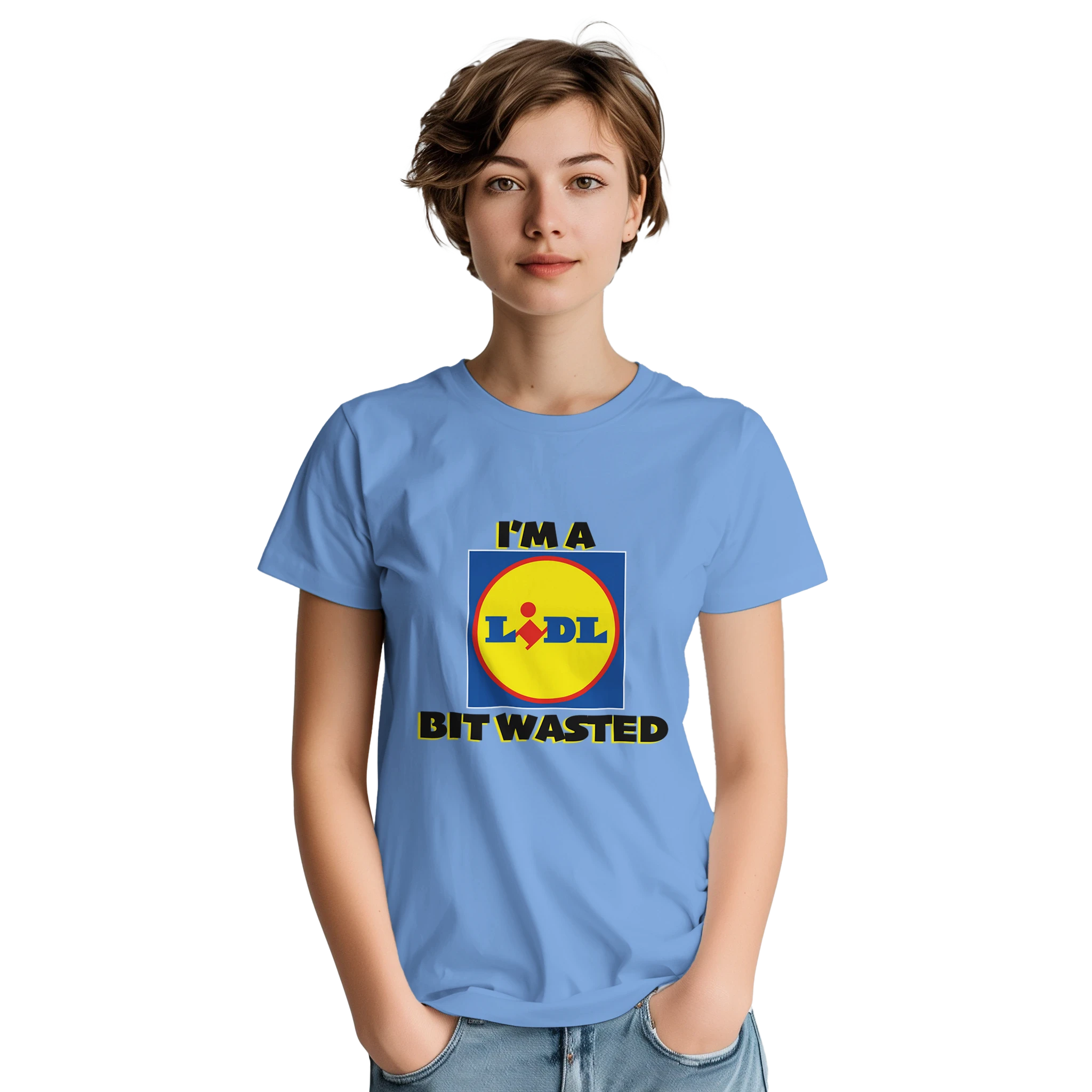 im a lidl bit wasted adult novelty tshirt light blue 2