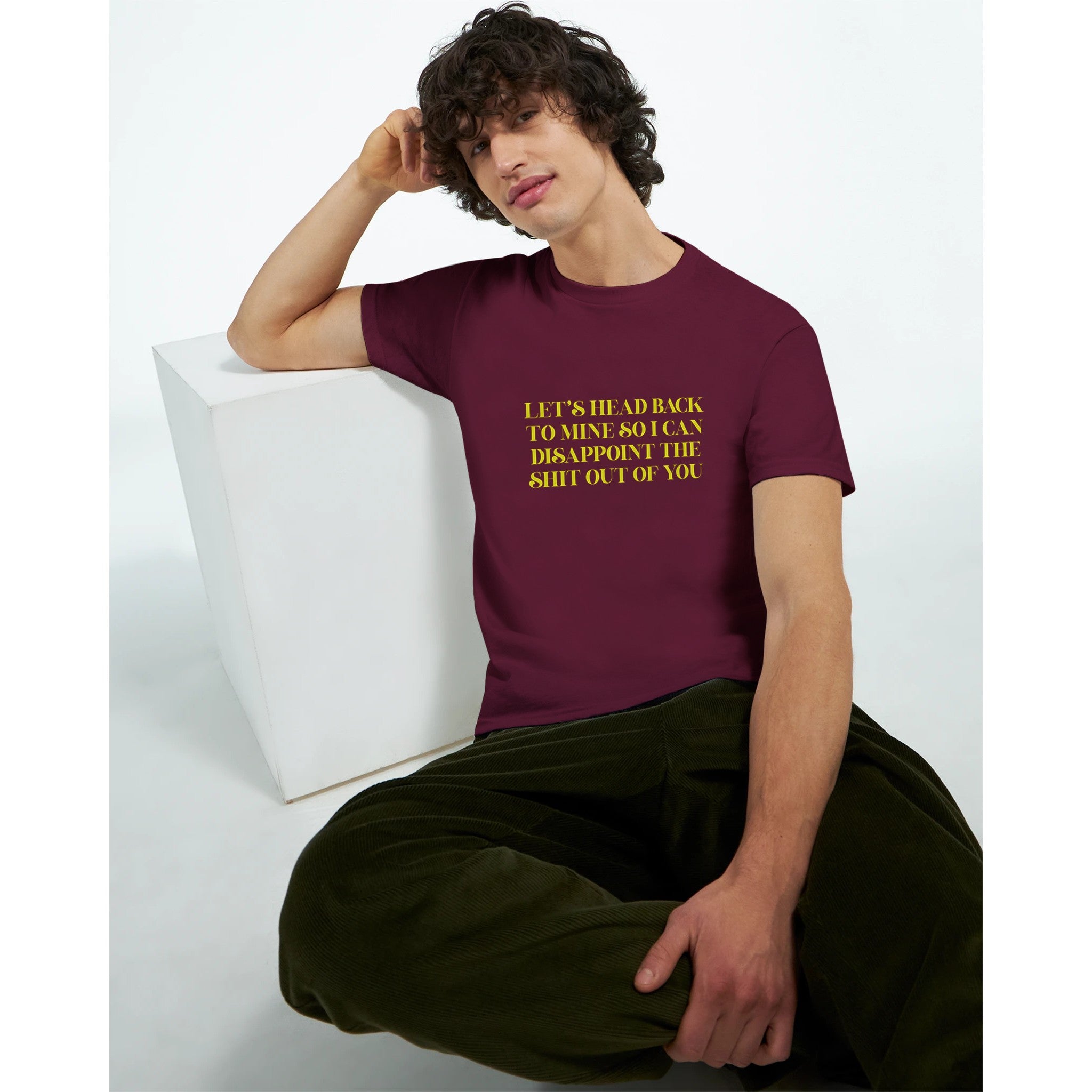 let's head back to mine so i can disappoint the shit out of you adult novelty tshirt sex burgundy