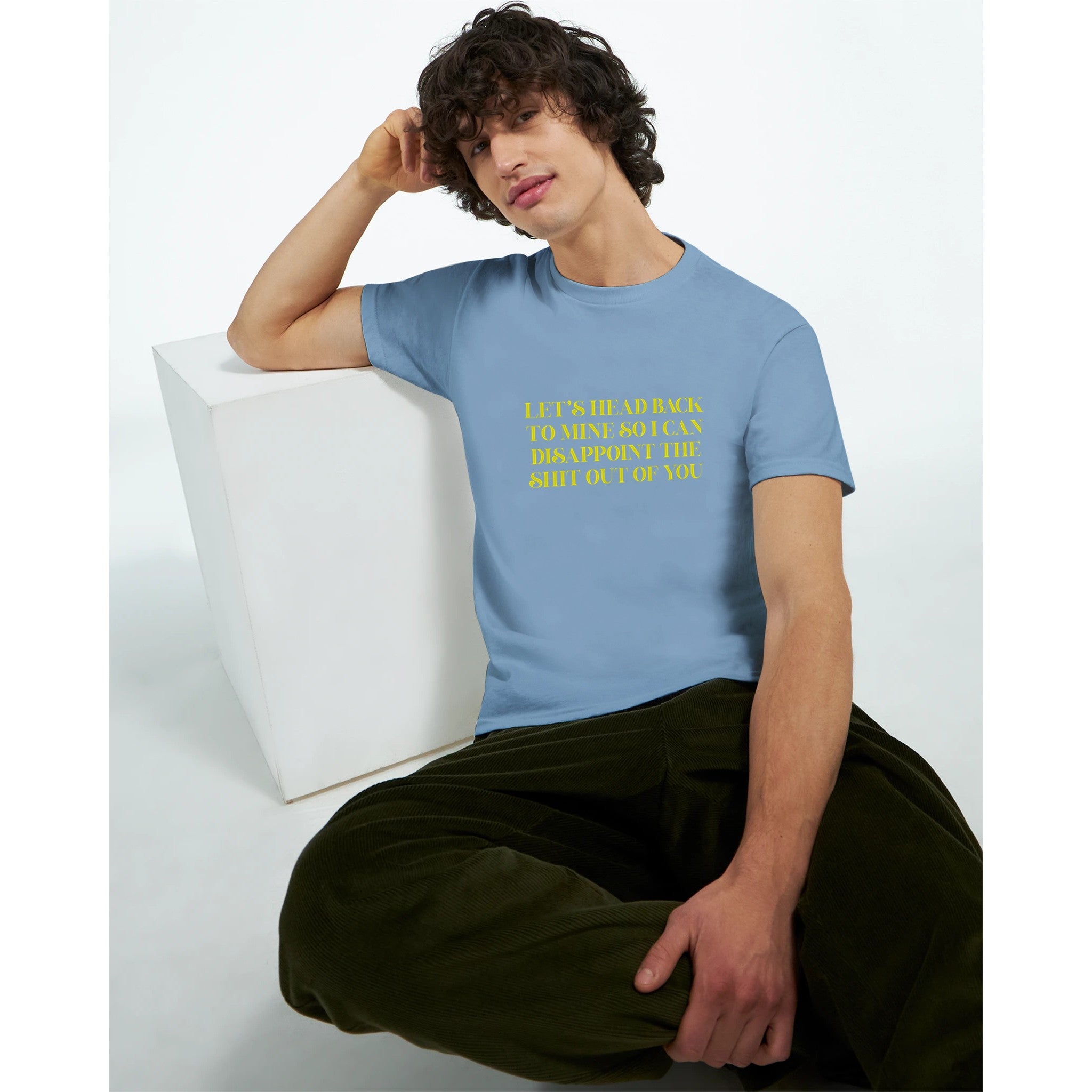 let's head back to mine so i can disappoint the shit out of you adult novelty tshirt sex light blue