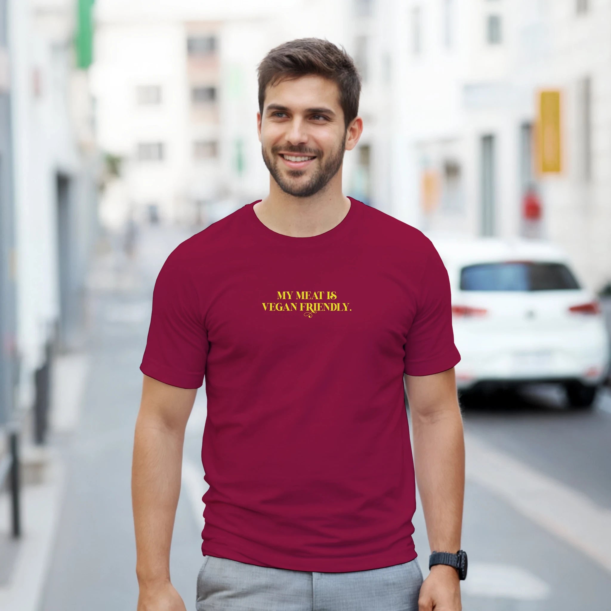 my meat is vegan friendly adult novelty tshirt burgundy 10